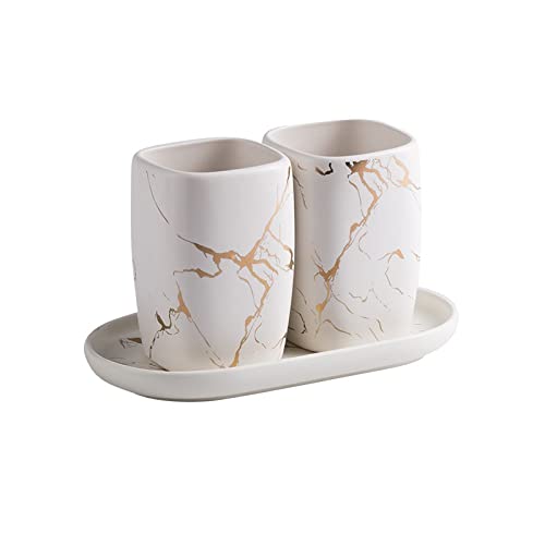 Nordic Imitation Marble Toothbrush Holder - Ceramic Bathroom Organizer Cup with Storage, Modern Toothbrush Stand for Bathroom Countertop (Color: Black) | Perfect for Spa, Hotel, and Home Bathroom Decor