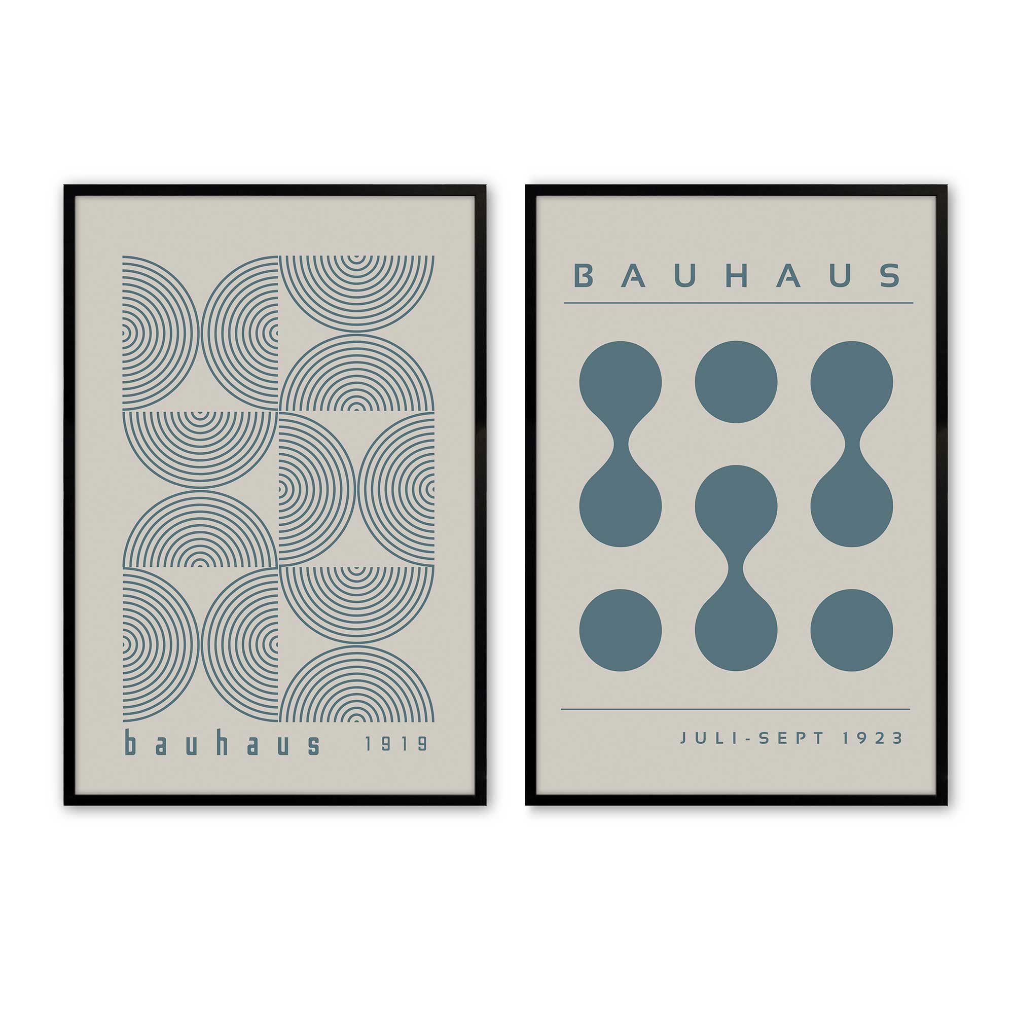 Bauhaus Flow and Composition in Storm Blue - Set of 2 Art Prints for Modern Home & Office Decor | Wall Art for Living Room, Bedroom or Workspace