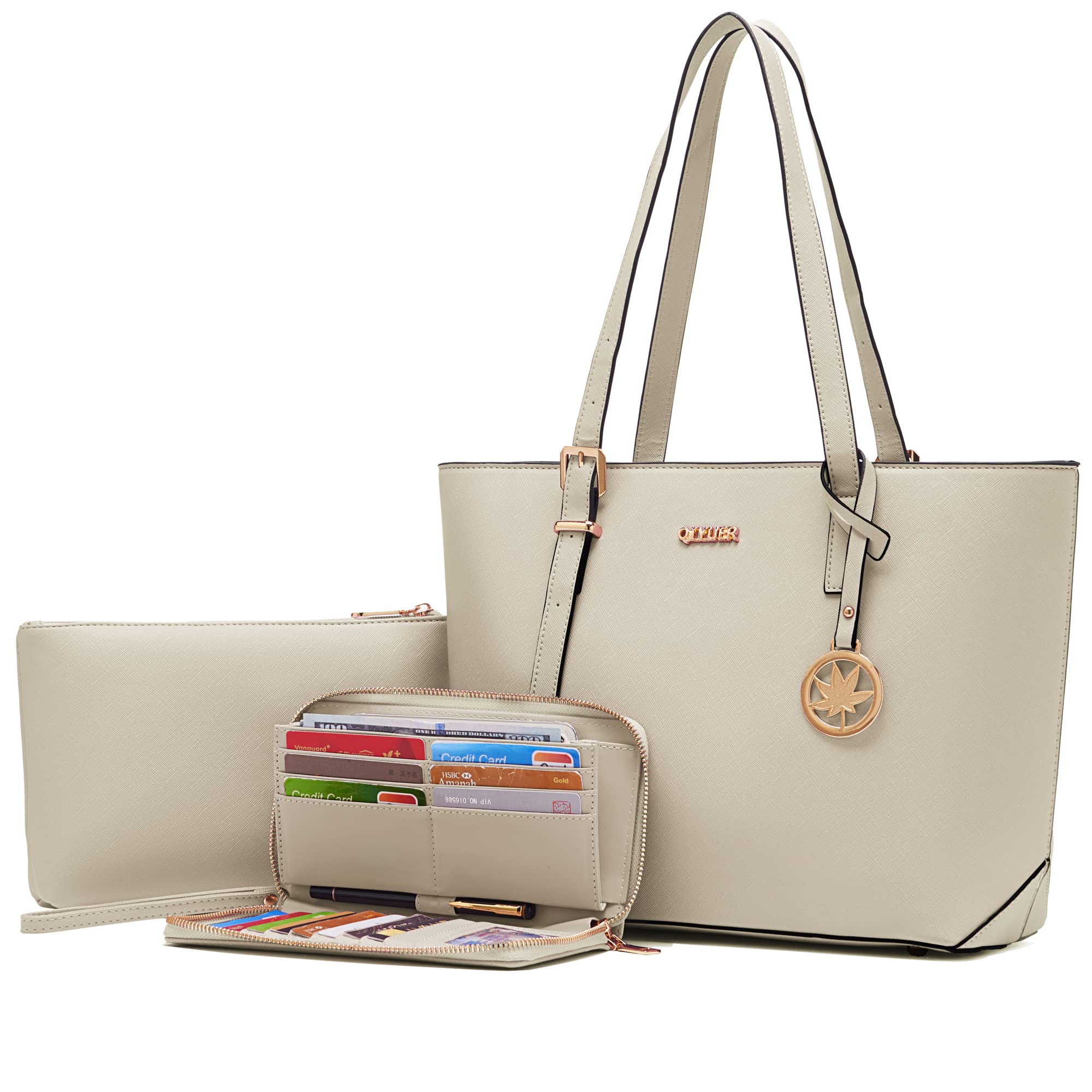 Women's Leather Tote Bag and Wallet Set - Professional Work Satchel Purse with Top Handle & Shoulder Strap - Matching Wallet Included | Perfect for Office, Business Travel & Everyday Use