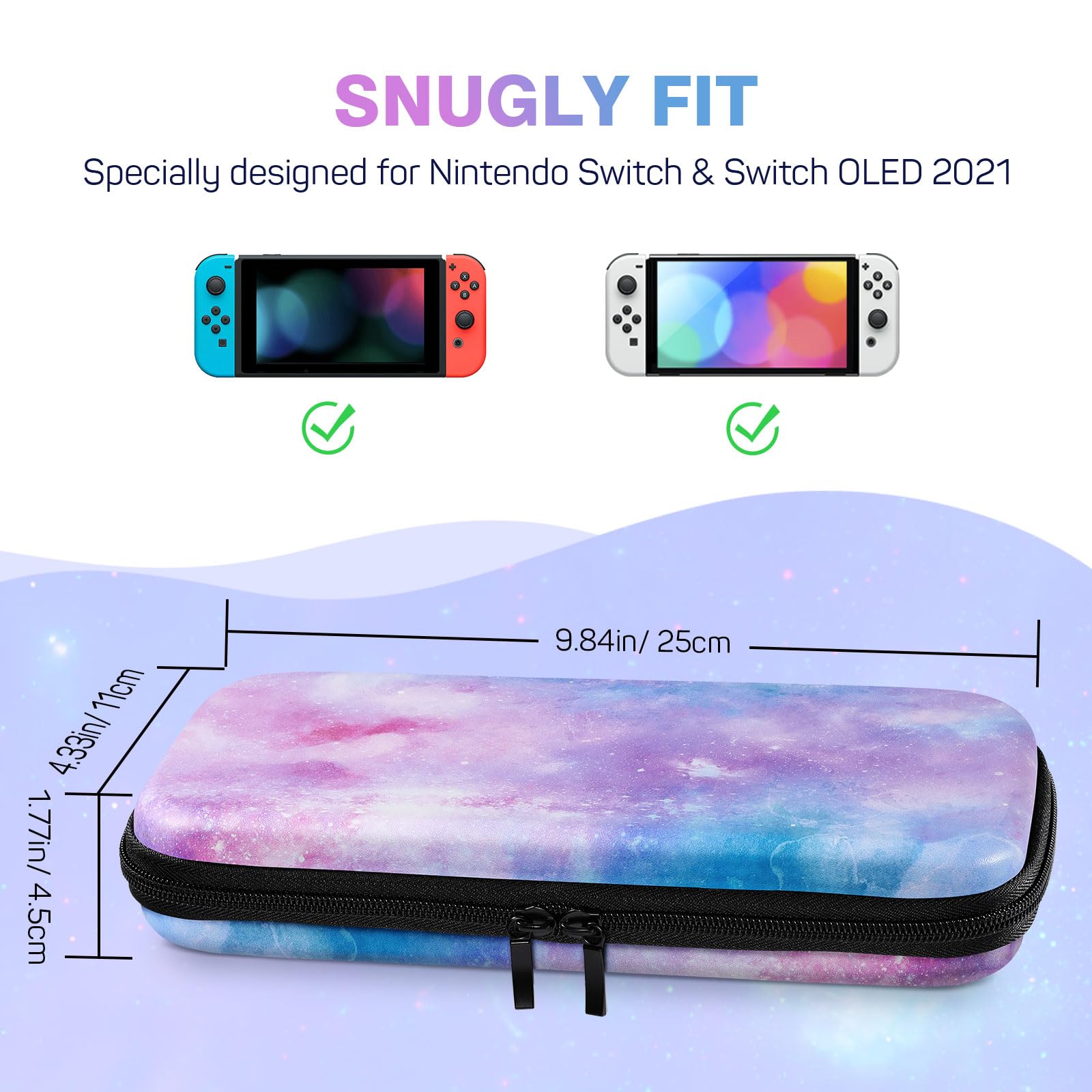 Moko Hard Shell Travel Carrying Case Compatible with Nintendo Switch OLED & Nintendo Switch - Portable Protective Storage Bag for Switch Accessories (Blue Pink) - Perfect for Travel, Commuting, and Gaming On-The-Go