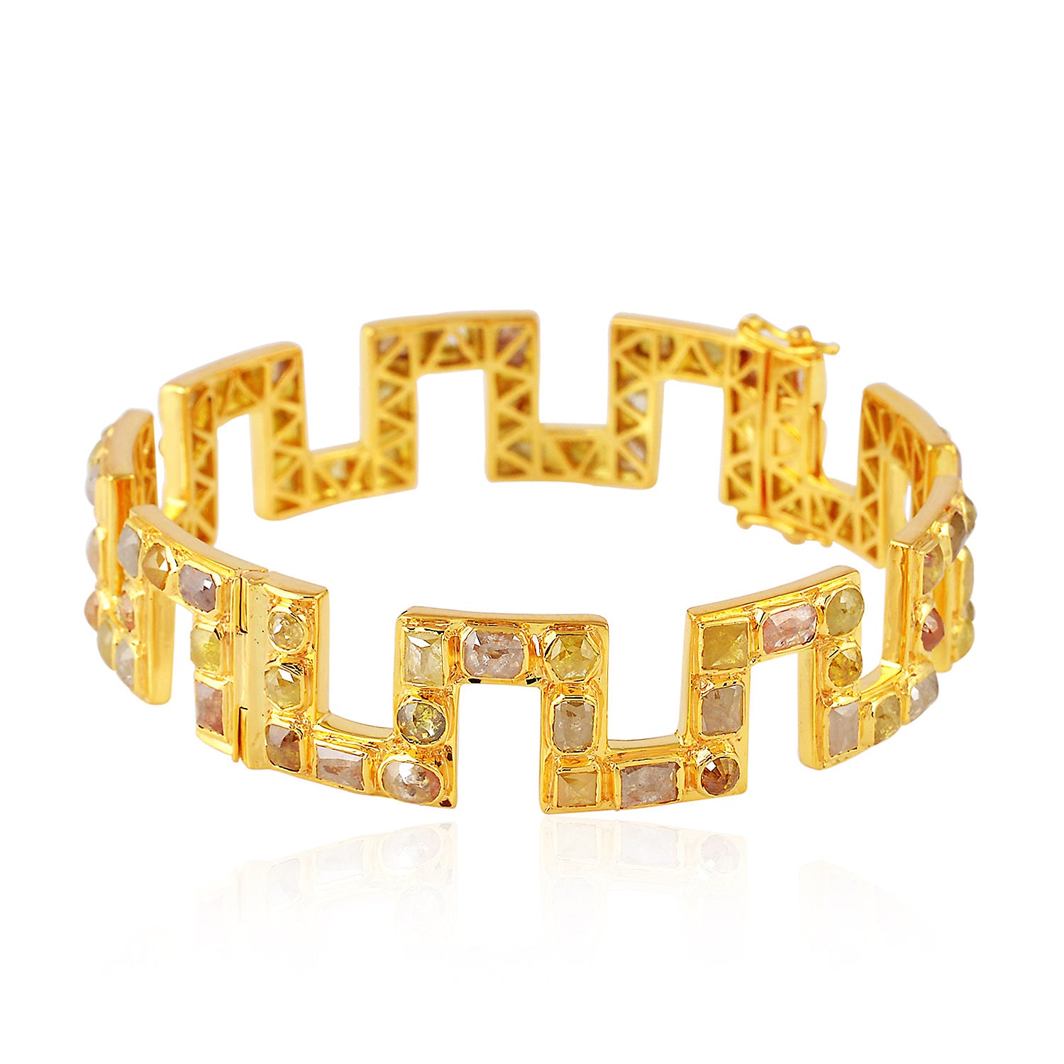18K Yellow Gold Bezel Set Ice Diamond Wedding Bangle - Elegant Bridal Jewelry for Engagement, Anniversary & Special Occasions