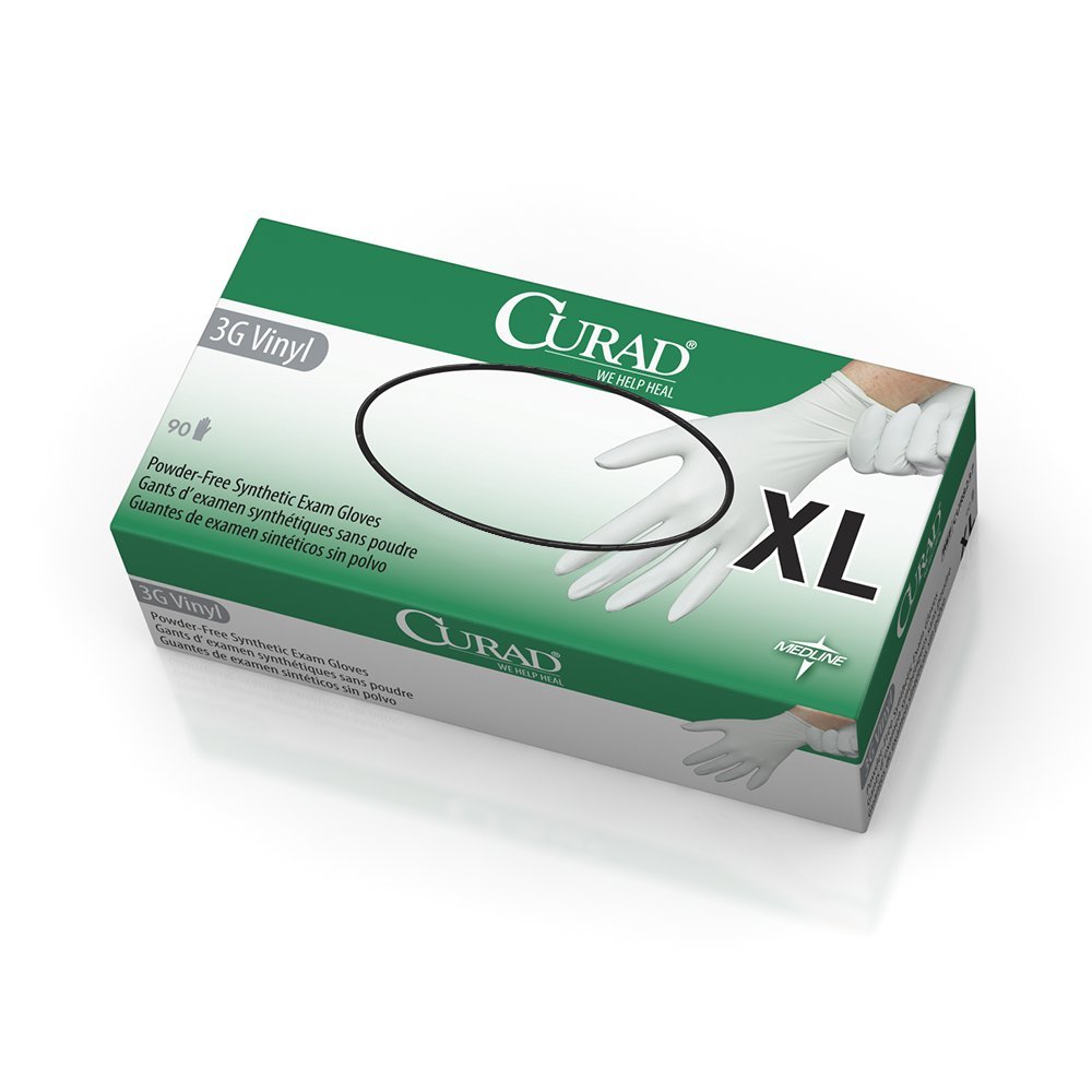 Curad 3G Vinyl Exam Gloves - Powder-Free, Latex-Free, X-Large (Case of 900) - Ideal for Medical, Dental, Tattoo & Food Handling Safety Protection