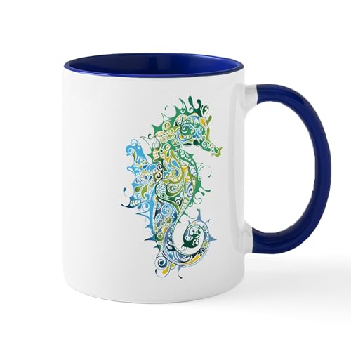 White/Navy Inside - Paisley Seahorse Mugs
