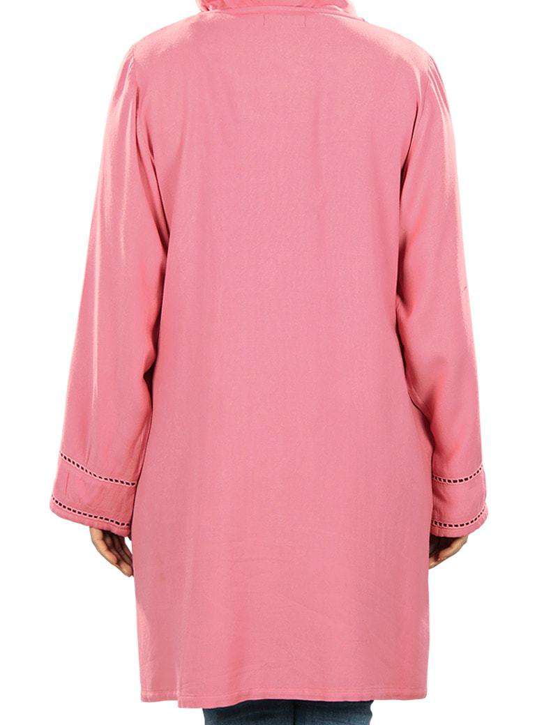 Hazirah Pink Tunic for Women - Flowy Boho Blouse with V-Neck & Long Sleeves - Perfect for Casual Wear, Office Outfits, and Summer Dresses