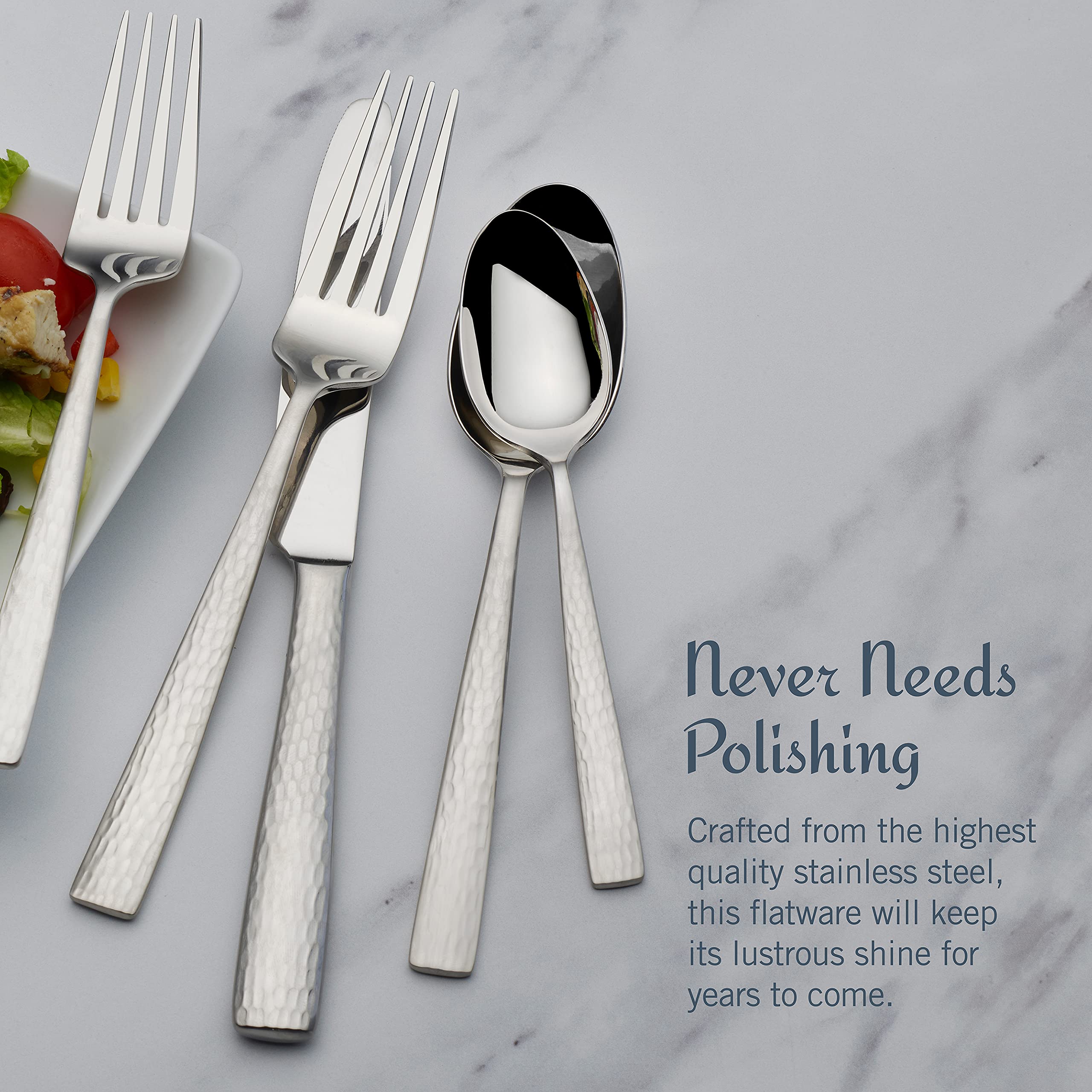 Premium Mikasa Oliver Satin 65-Piece 18/10 Stainless Steel Flatware Set for 12 - Elegant Silverware with Serving Utensils - Perfect for Dinner Parties, Weddings & Formal Dining