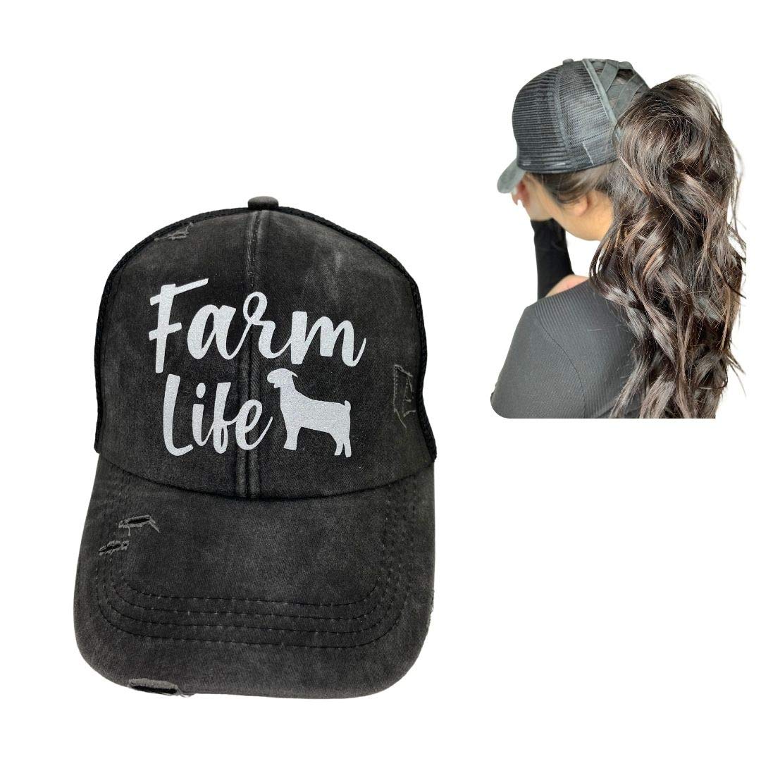Stock Show Trucker Hats for Women - Live Stock Animal Design Ponytail Baseball Caps - Perfect for Farm Life, Rodeo Events & Country Western Outfits
