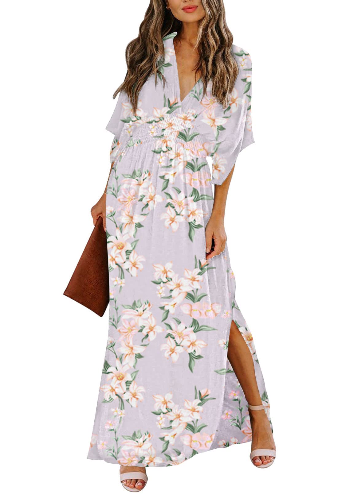 Shawhuwa Women's Summer V-Neck Flowy Long Maxi Dress for Cocktail Party, Wedding & Formal Occasions - Elegant Evening Gown for Prom, Dinner Date & Special Events
