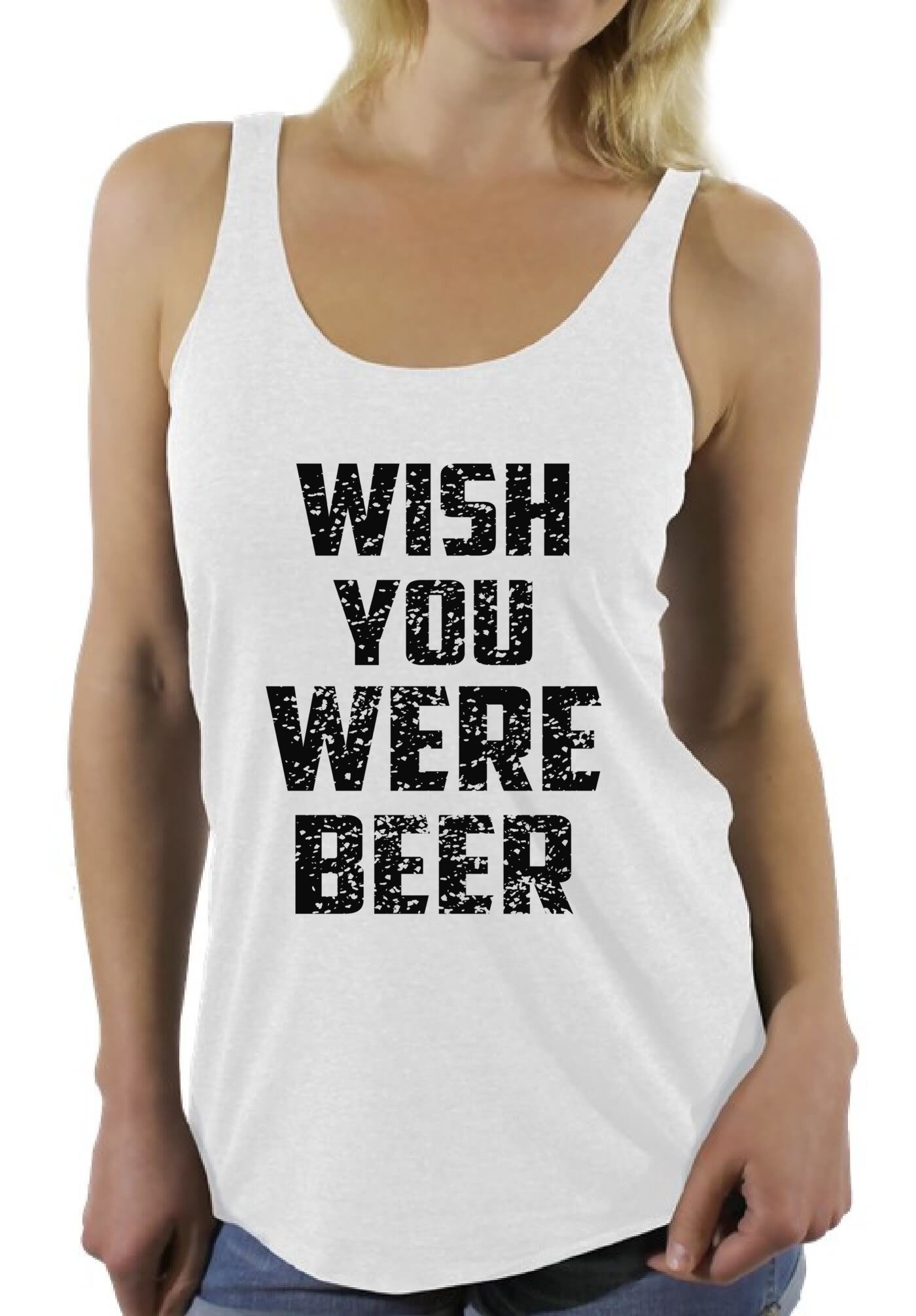 Awkwardstyles 'Wish You Were Beer' Black Saying Racerback Tank Top for Women - Funny Beer Lover Gift - Perfect for Parties, Bars & Casual Wear
