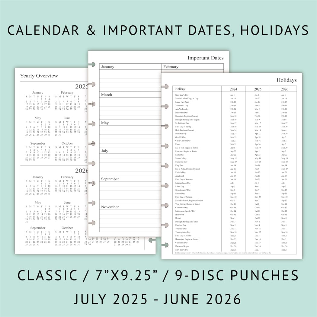 2025-2026 Happy Planner Classic Refill Pages - Weekly & Monthly Planner Inserts (July 2025-June 2026) | 7
