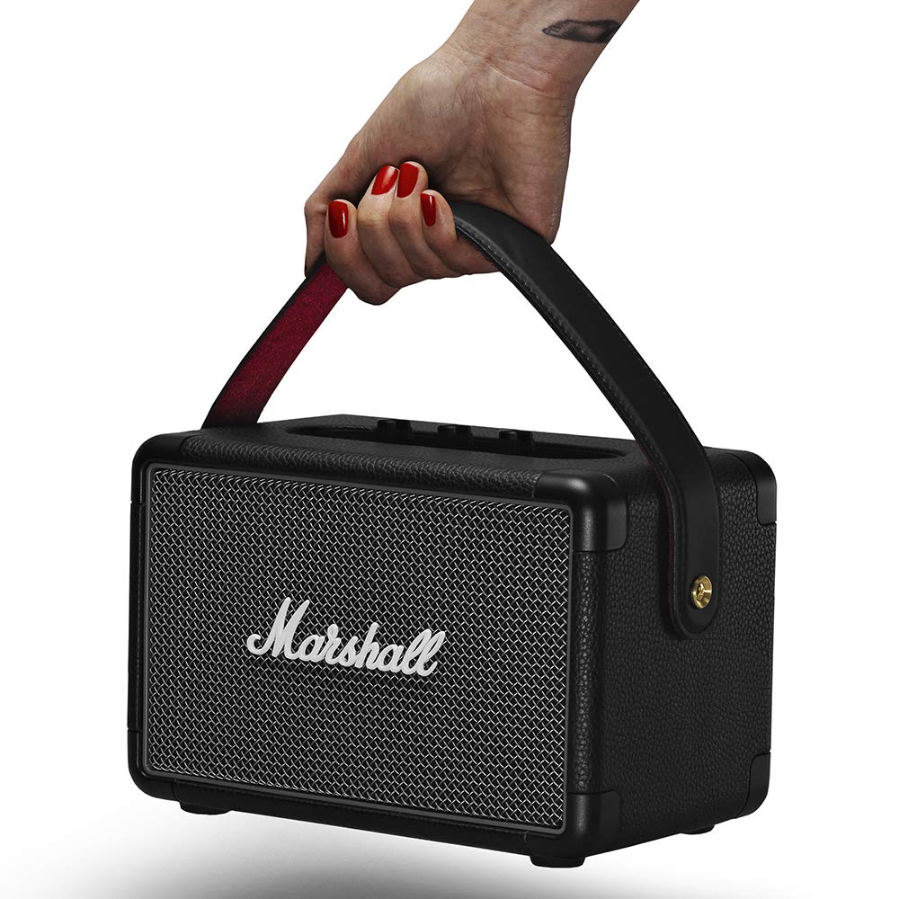 Marshall Kilburn II Portable Bluetooth Speaker - Wireless Outdoor Speaker with 20+ Hours Playtime, IPX2 Water Resistance, Bass & Treble Controls - Perfect for Travel, Beach, Camping & Home Use (Black, Model 1002634)