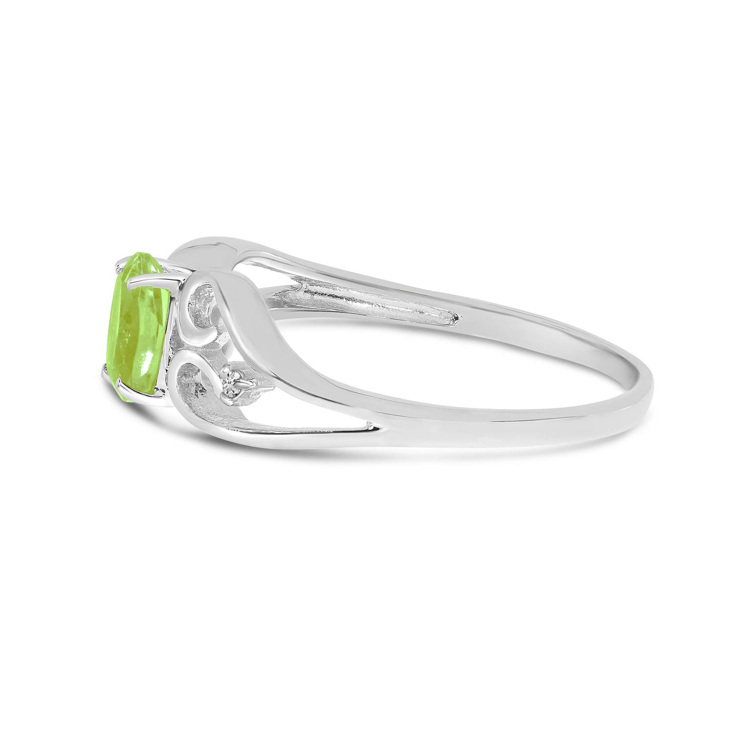 14K White Gold Oval Peridot & Diamond Engagement Ring for Women - Elegant Wedding, Anniversary & Promise Jewelry Gift