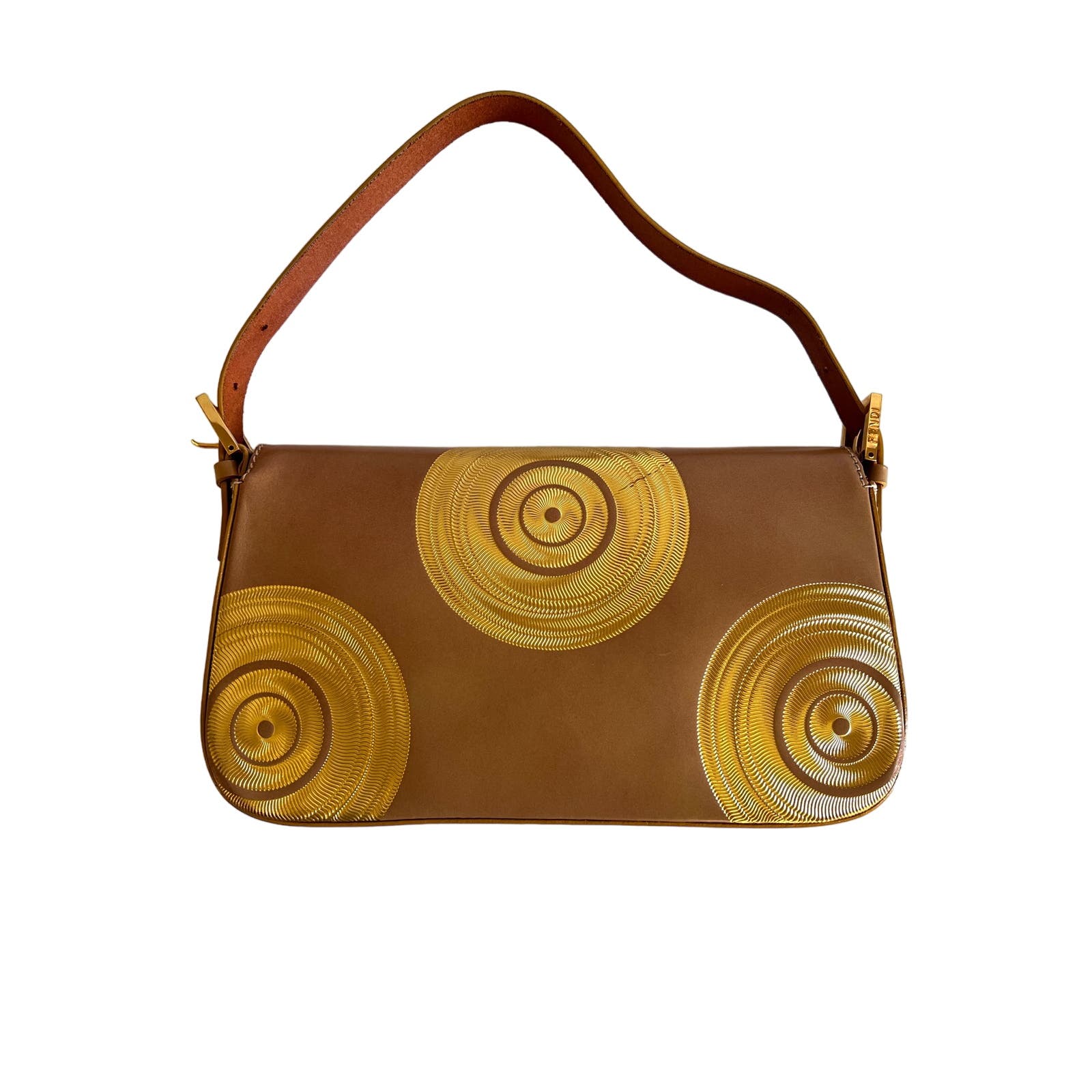Vintage Fendi Gold Swirl Pattern Baguette Bag from 2000-2001 | Authentic Designer Shoulder Purse for Women | Perfect for Parties, Date Nights & Fashion Events