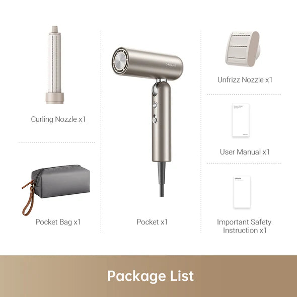 Dreame Pocket Portable Hair Dryer - Compact & Fast Drying for Travel, Gym, Home Use | Lightweight Folding Hair Dryer with Dual Voltage for US & International Use