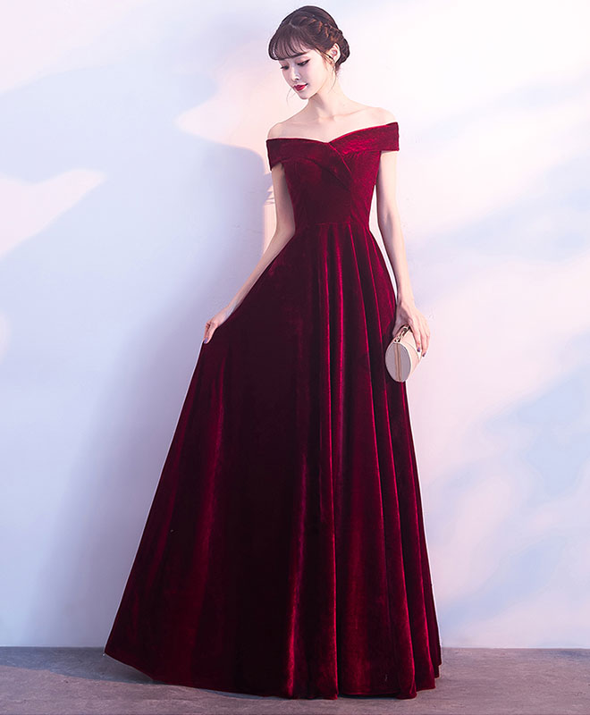 Elegant Burgundy V-Neck Velvet Long Prom Dress for Women - Formal Evening Gown for Homecoming, Ball, and Special Occasions