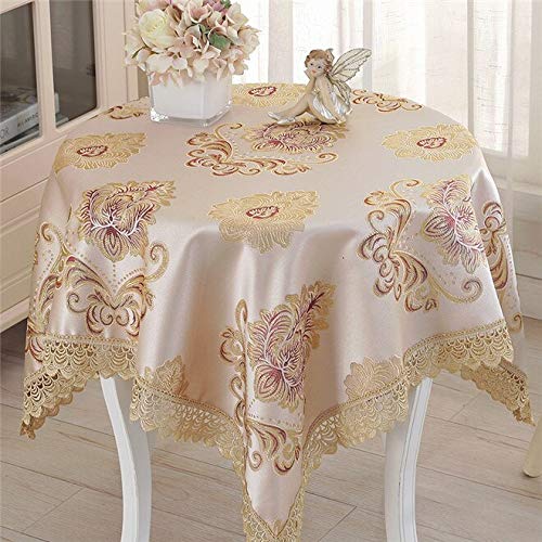 Luxury Embroidered Lace Edge Tablecloth - 200x200cm Square European Style Table Cover for Dining, Party, Wedding & Home Decor (Color: No 8)