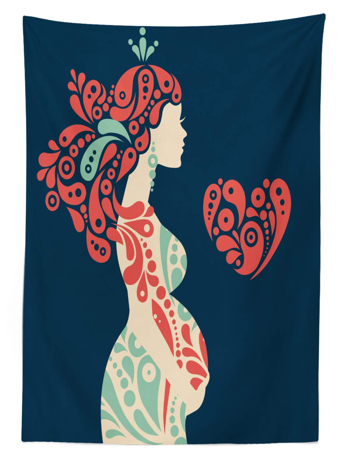 Ambesonne Abstract Waterproof Outdoor Tablecloth - Washable Picnic Table Cover with Motherhood Theme (Pregnant Woman & Heart Design) - 58