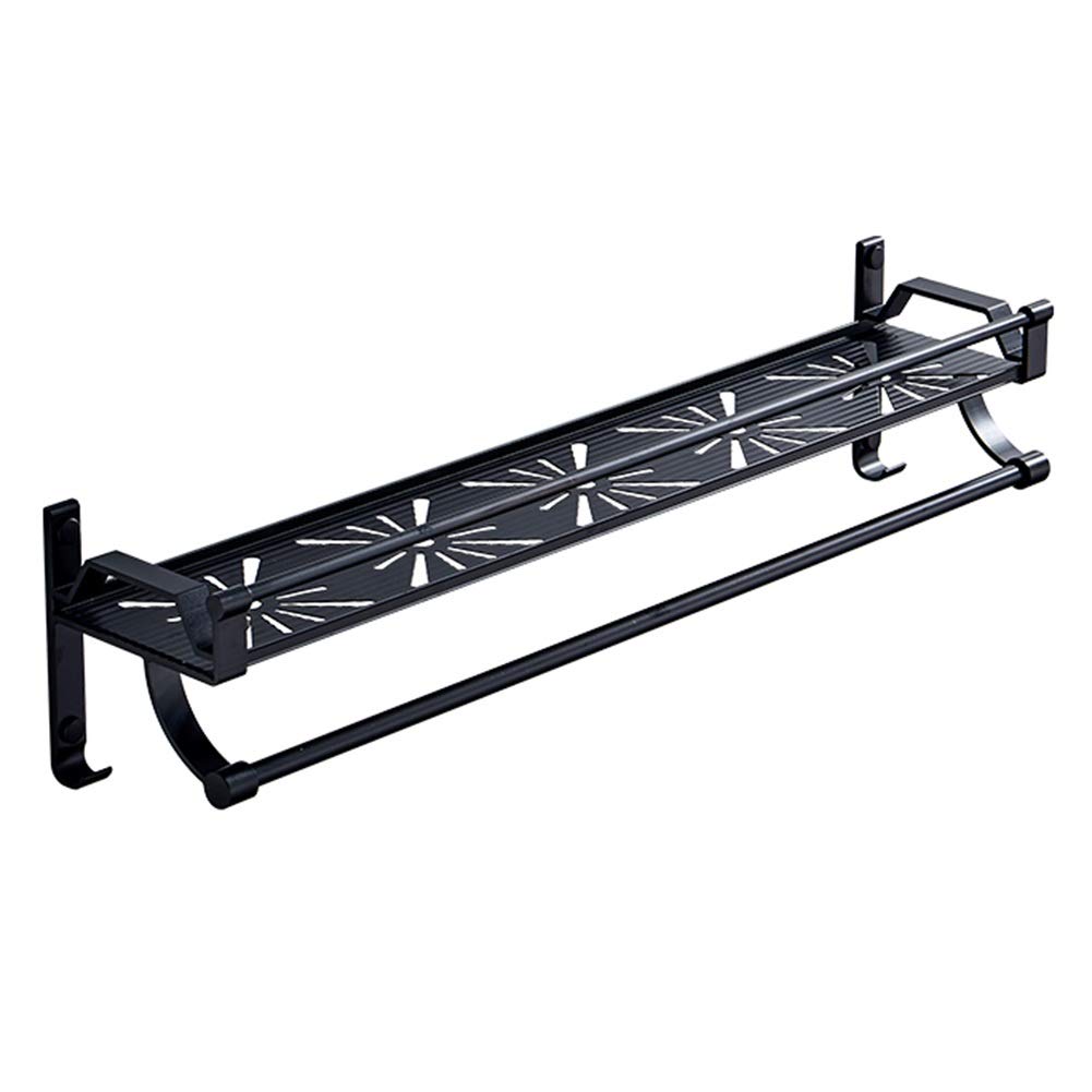 Stainless Steel Wall Mounted Towel Holder - 40cm Black Bathroom Towel Rack with No Drill Hardware, Space Saving Towel Bar for Kitchen, Bathroom & Laundry Room Organization