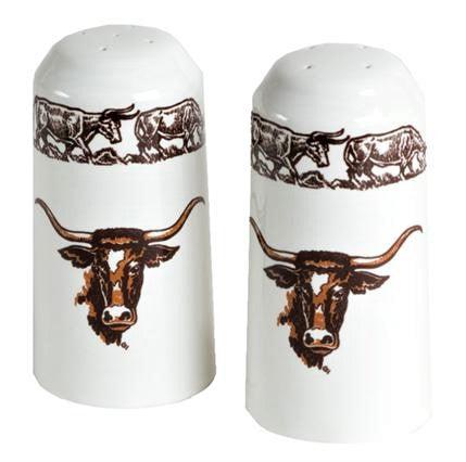 Longhorn Western Salt and Pepper Shakers Set - Rustic Cowboy Kitchen Decor for Dining Table, BBQ Party, and Western Themed Events