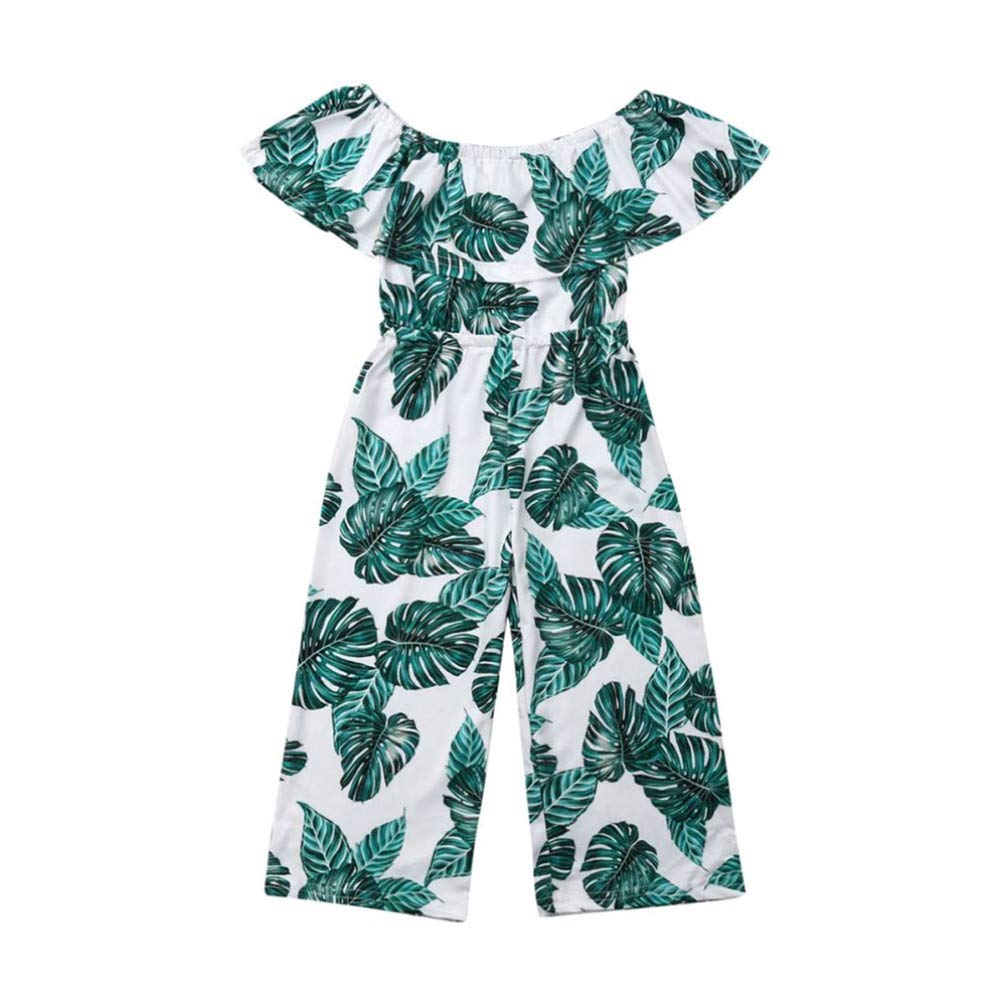Baby Girl Romper Outfit - Palm Leaf Print Wide Leg Jumpsuit with Ruffle Off-Shoulder Design | Toddler Summer Clothes for Beach, Vacation & Playtime