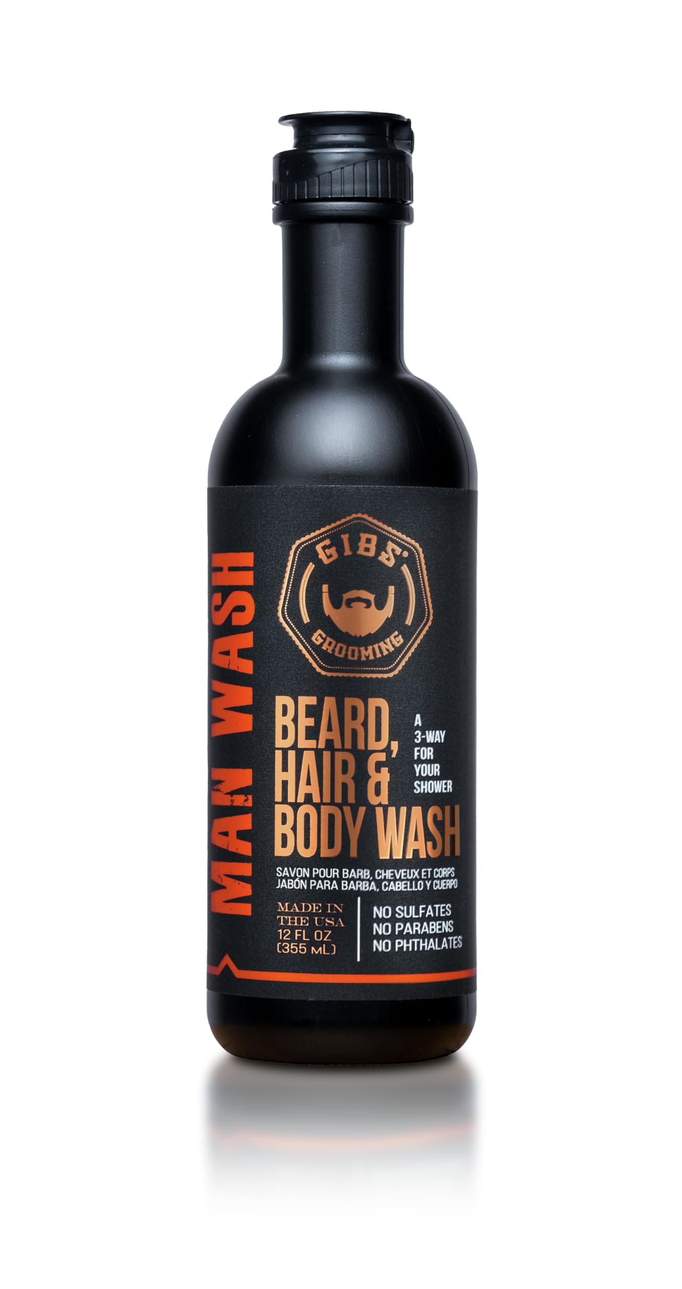 GIBS Grooming 3-in-1 Men's Body Wash - Sulfate & Paraben Free Shampoo, Beard & Hair Moisturizer, Cleansing Liquid Soap for Men | Perfect for Shower, Gym & Travel