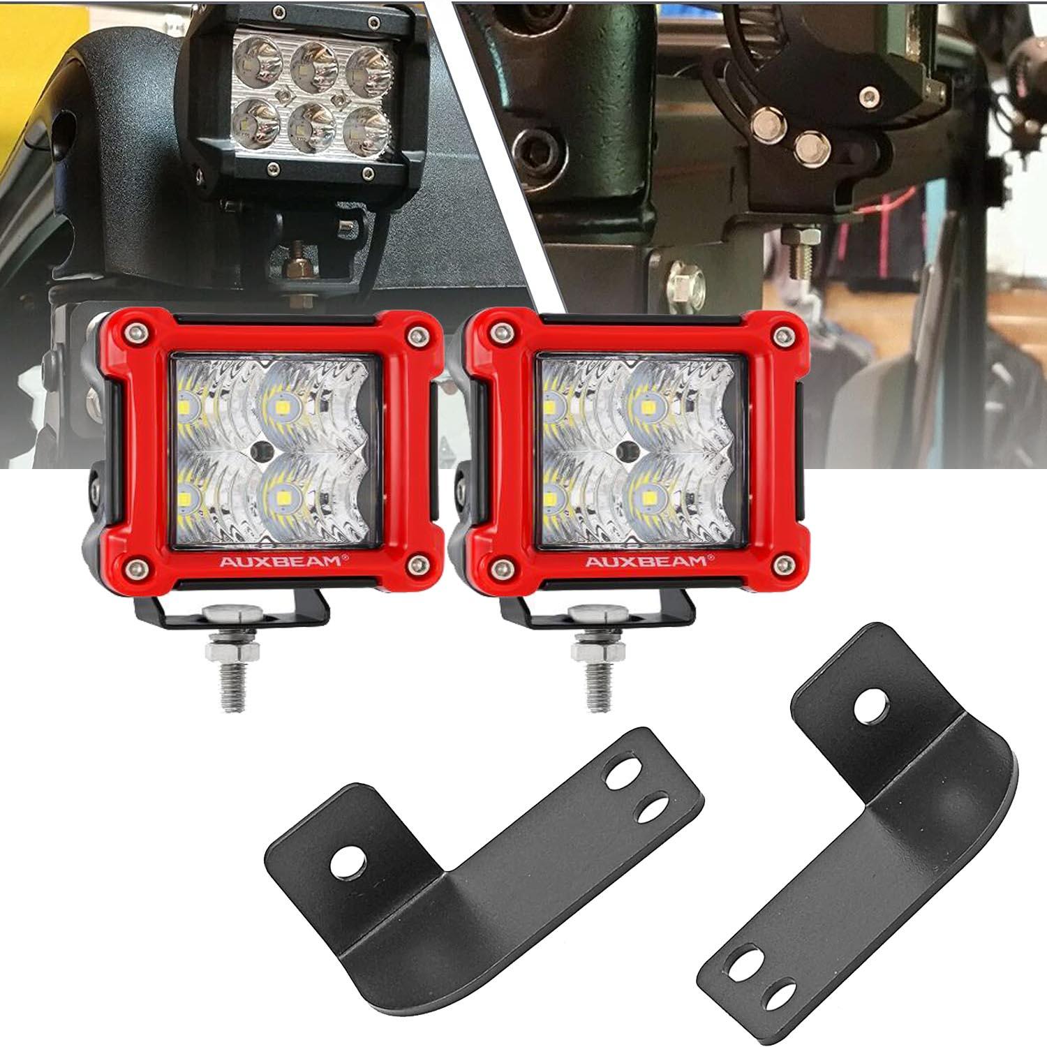 3 Inch LED Pod Lights - Spot/Flood Beam & Rear Roof Reversing Light with Brackets for 2013-2021 Polaris Ranger 570/800/900/900XP/1000/1000XP - Perfect for Off-Roading, Hunting & Night Driving
