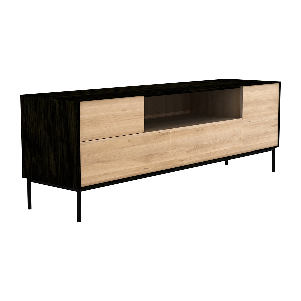 Modern Blackbird TV Stand with Storage Shelves - Stylish Entertainment Center for Living Room, Bedroom, and Home Theater Setup