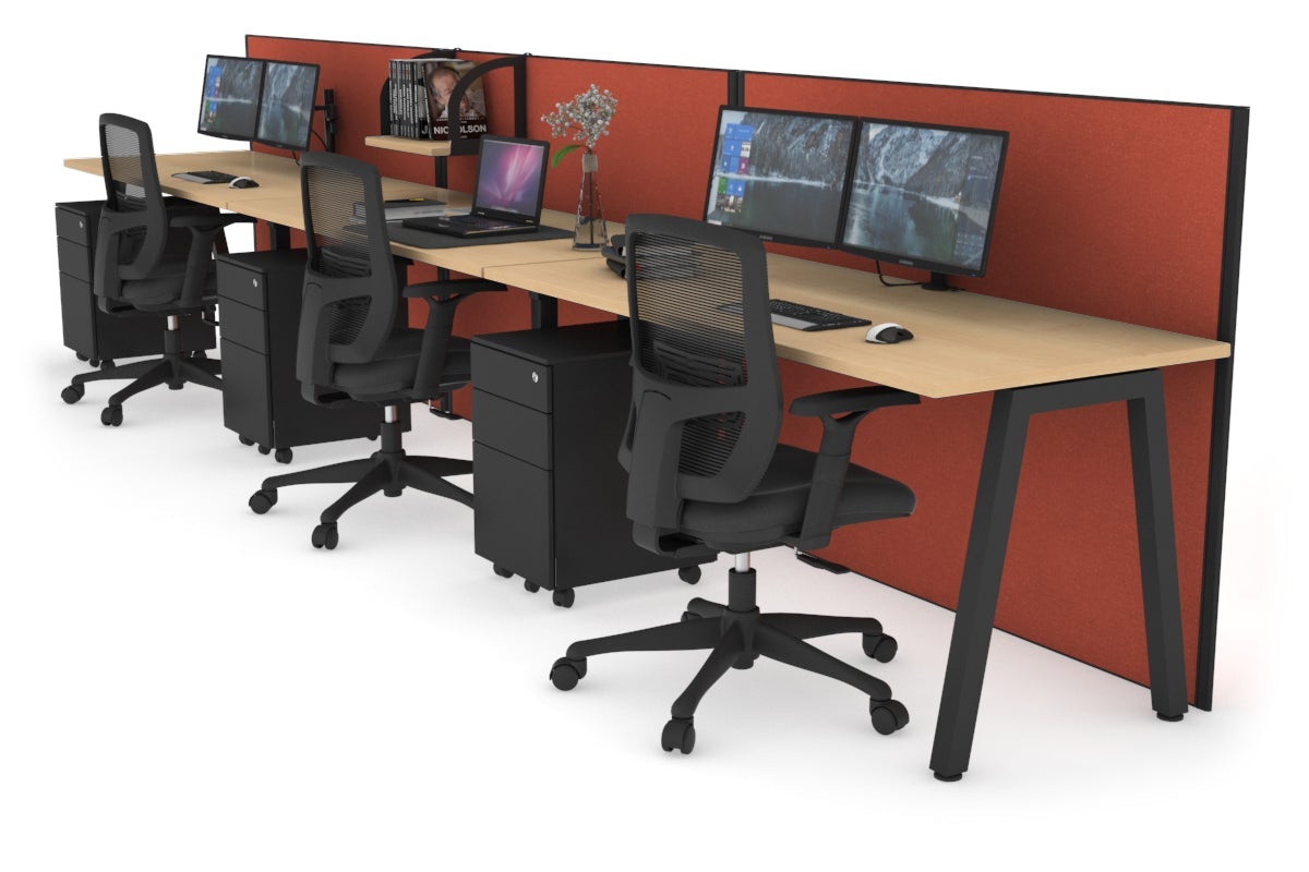 Horizon Quadro 3-Person Standing Desk - 1400L x 700W Adjustable Office Workstation for Collaborative Workspaces | Perfect for Home Offices, Coworking Spaces & Modern Work Environments