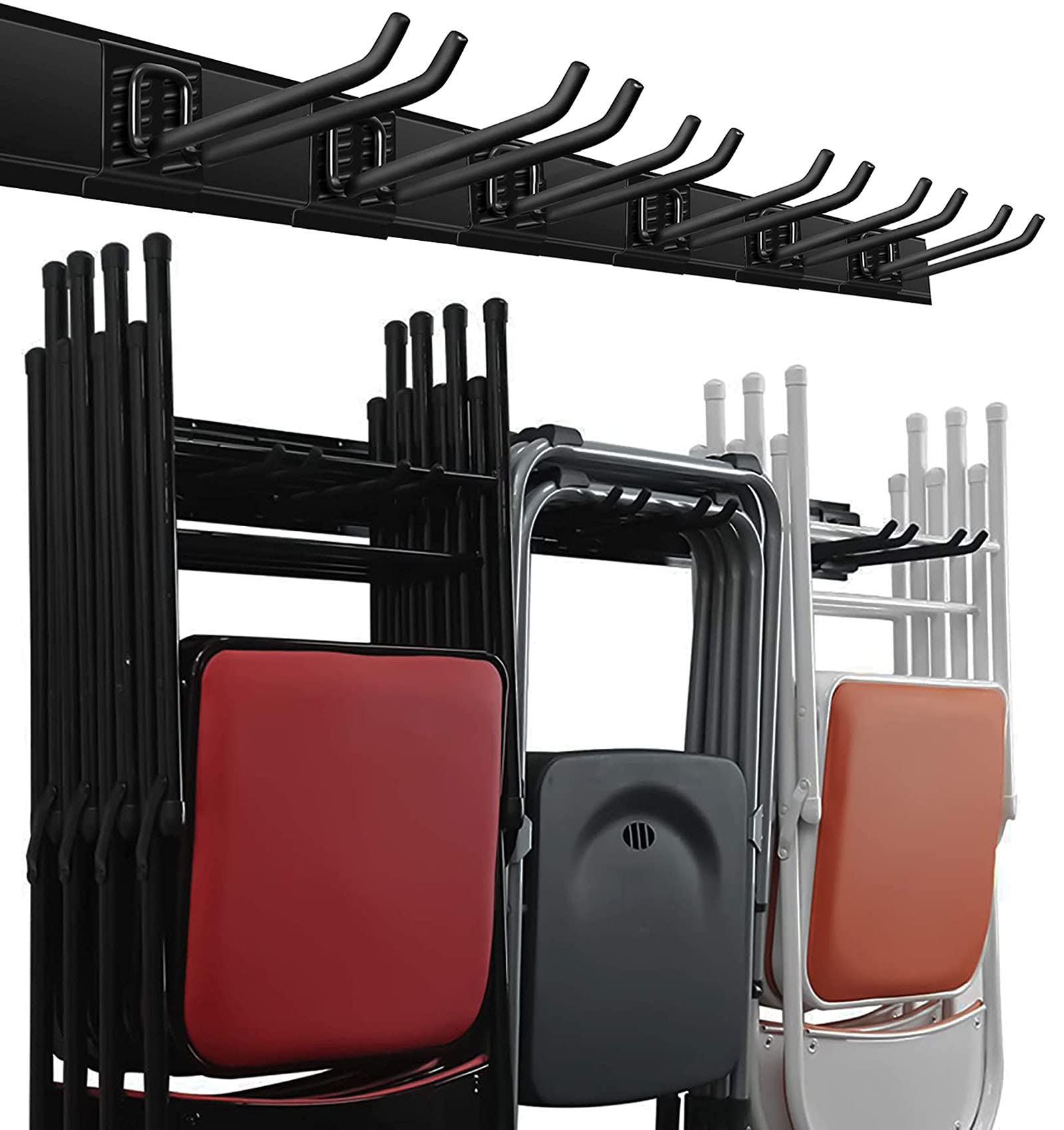 Wallmaster Heavy Duty Garage Storage Wall Mount - 48inch Adjustable Tool Rack Organizer with 6 Hooks for Garden Tools, Folding Chairs (Max Load 450lb) - Perfect for Garage Organization, Workshop Storage & Outdoor Equipment Hanging