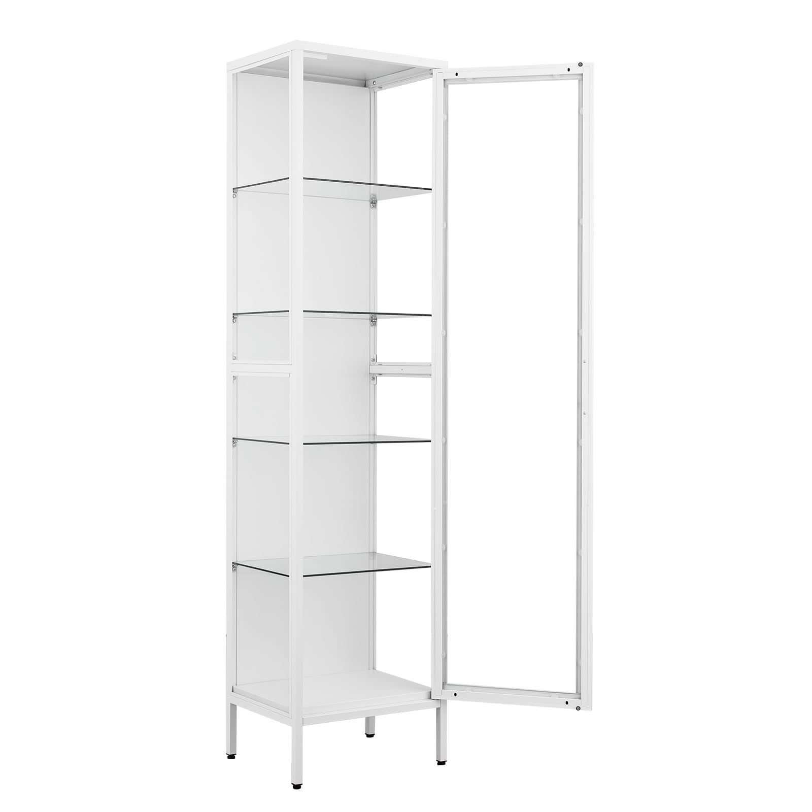 Glass Door Display Cabinet with 4 Adjustable Shelves - White Curio Cabinet for Home, Office, Clinic or Pantry Storage - Easy Assembly Required - Perfect for Showcasing Collectibles, China, or Retail Merchandise