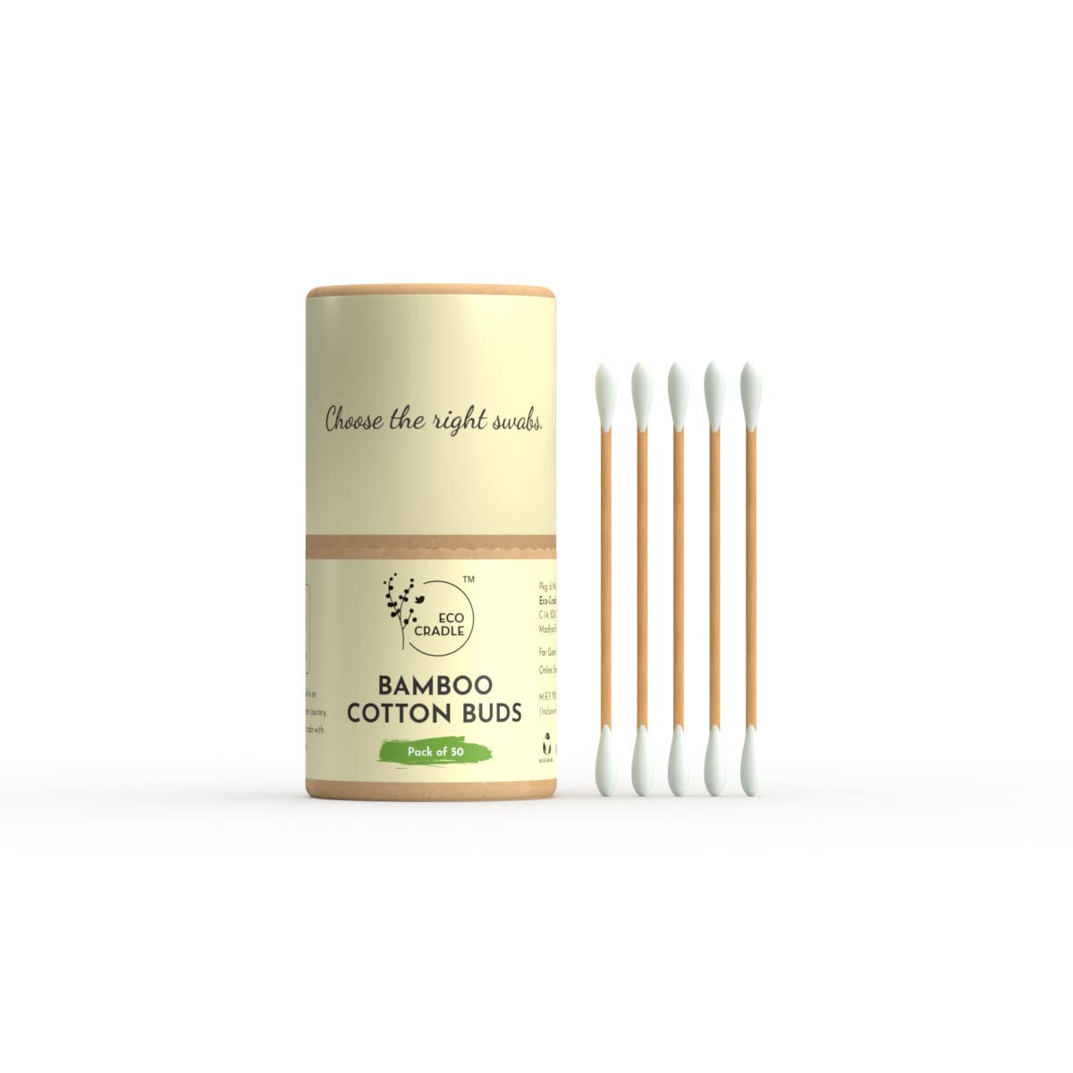 Eco-Friendly Organic Bamboo Cotton Swabs - 50 Count | Biodegradable Ear Cleaners for Gentle Hygiene & Makeup Application | Perfect for Travel, Home & Eco-Conscious Beauty Routines