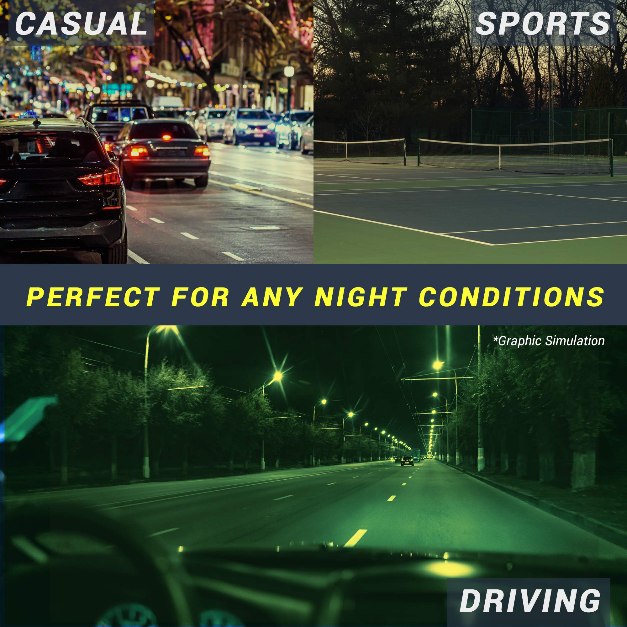 Eagle Eyes Classic Aviator Night Driving Glasses - Anti Glare for Safe Night Driving - Perfect for Driving, Nighttime Commuting & Low Light Conditions
