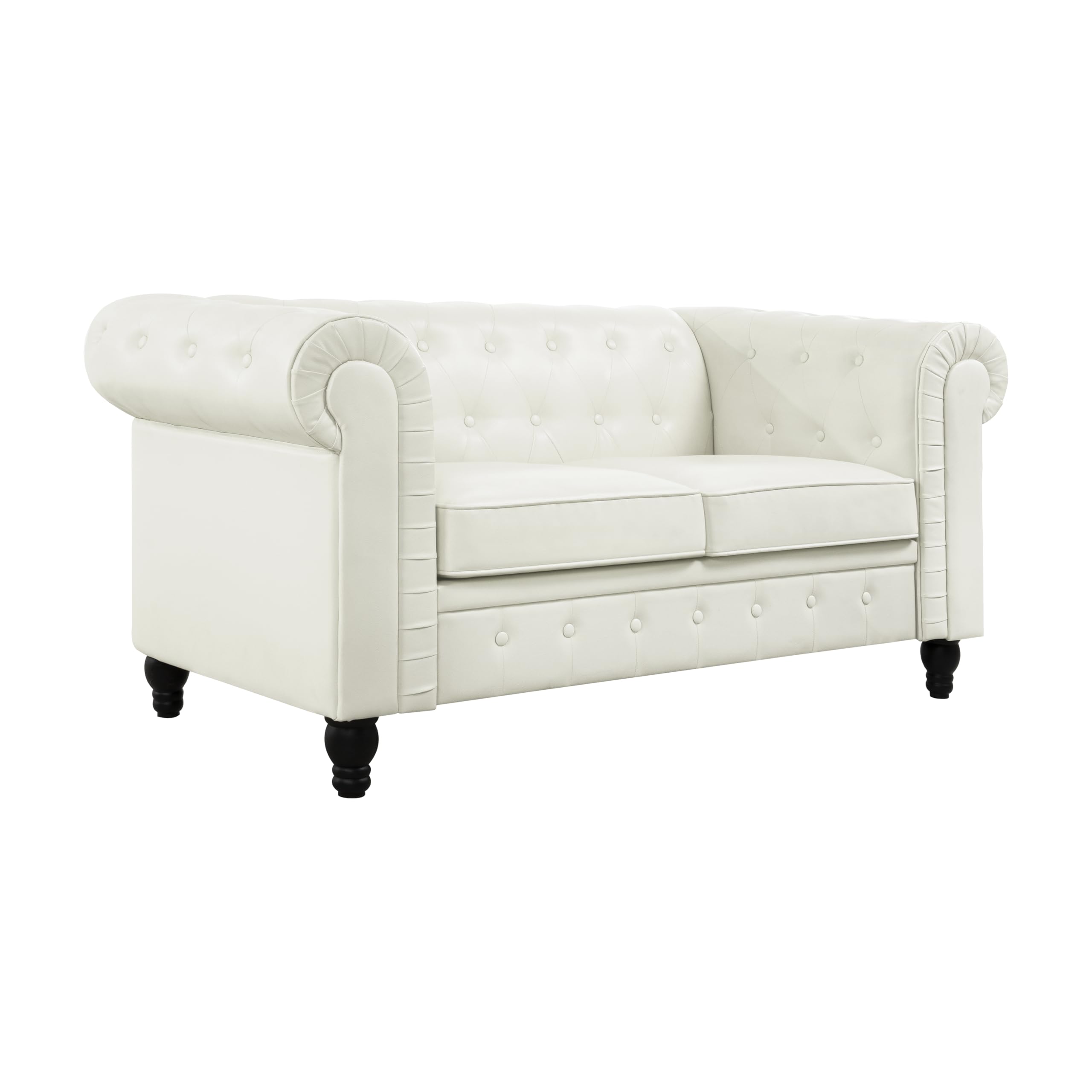 Naomi Home Emery Chesterfield Leather Loveseat - Small 2-Seater Sofa Bed with Tufted Cushions & Rolled Arms | Compact Sleeper Loveseat for Small Spaces | Perfect for Living Rooms, Apartments & Guest Rooms (Off White)