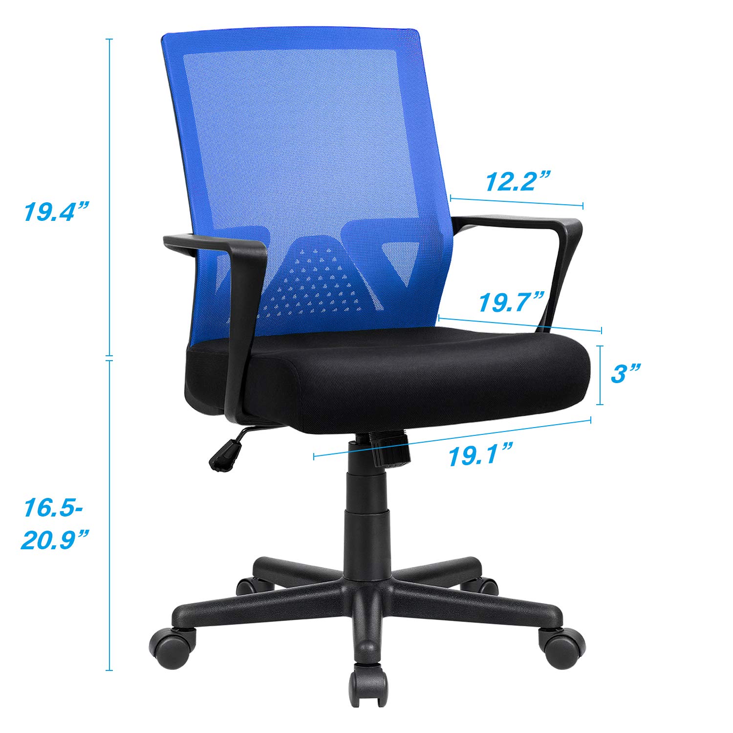 Furniwell Ergonomic Office Chair - Mid Back Mesh Computer Desk Chair with Adjustable Lumbar Support & Armrests - Modern Swivel Task Chair for Home Office (Blue) | Perfect for Long Work Hours & Remote Work
