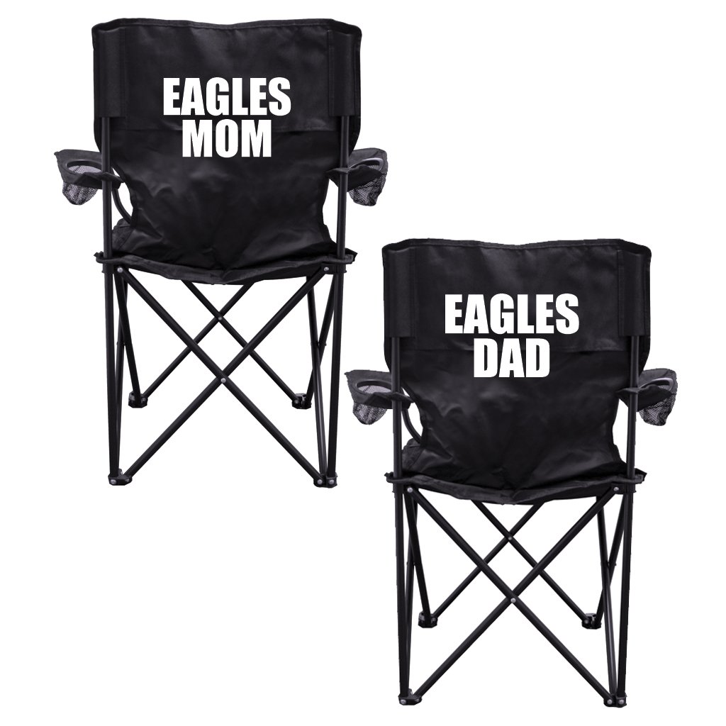 VictoryStore Heavy Duty Folding Camping Chairs Set of 2 - Portable Outdoor Chairs with Carry Bags for Camping, Beach, Picnic, Backyard, and Sporting Events - Eagles Parents Black Camping Chairs