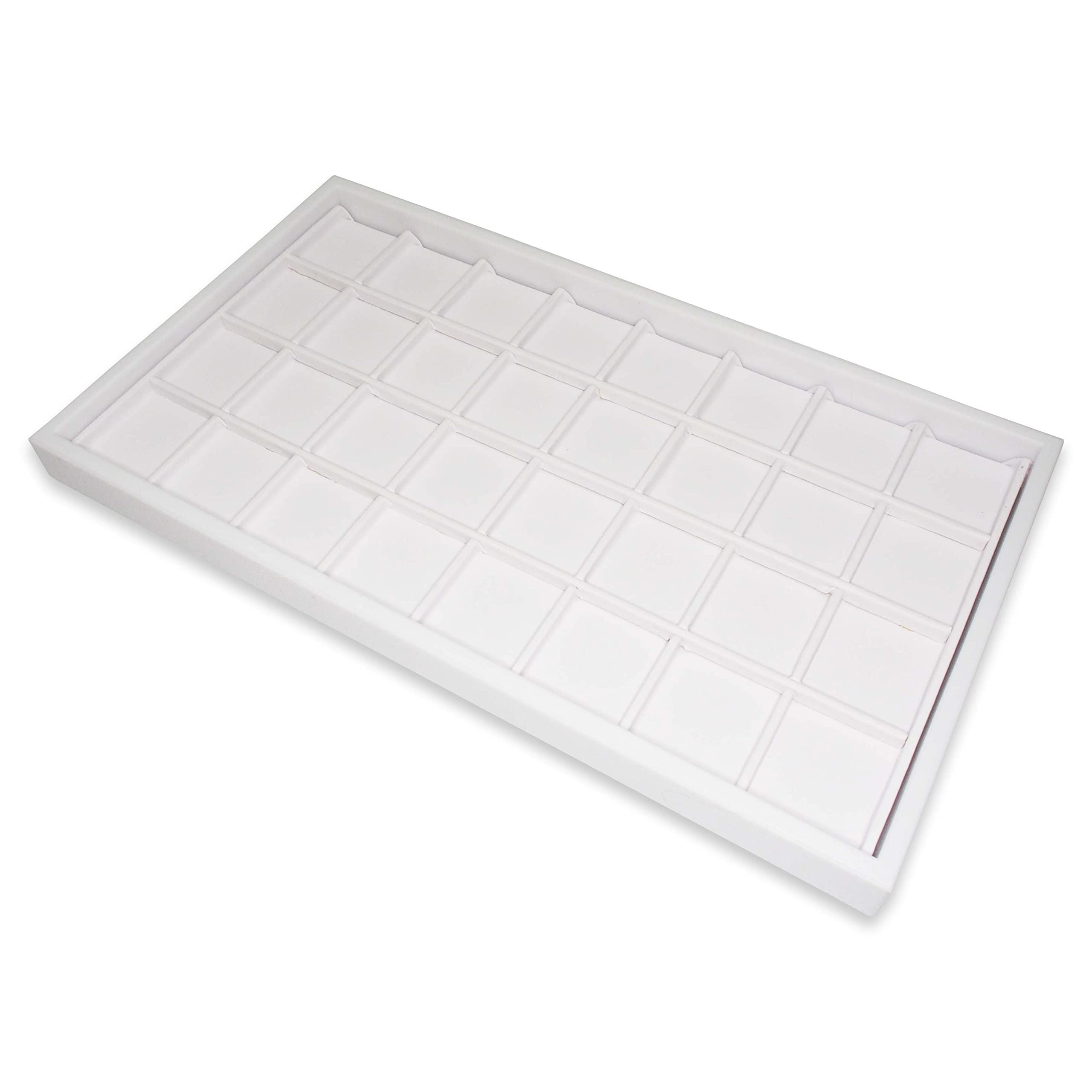 N’icePackaging 32-Compartment White Leatherette Jewelry Sorting Tray with Free-Standing Display Base - 14.75