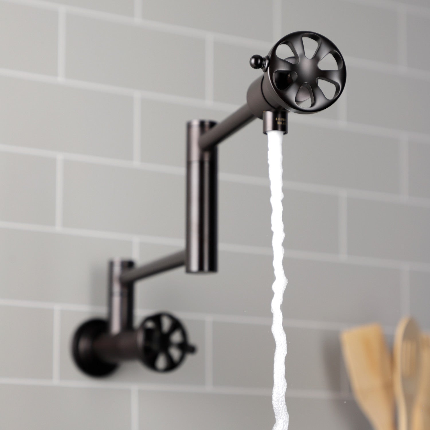 Belknap KS4105RX Oil Rubbed Bronze Wall Mounted Pot Filler Faucet - 2 Handle Kitchen Sink Faucet for Stove & Cooking Area - Perfect for Filling Large Pots, Pans & Stockpots While Cooking