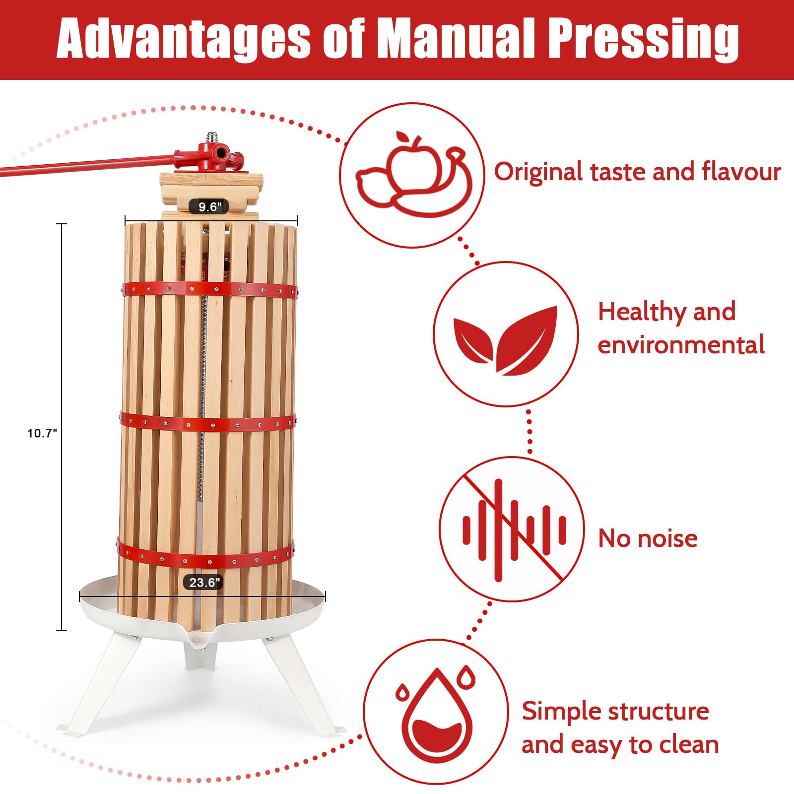 Premium 7.9 Gallon Solid Wood Manual Fruit Wine Press with T-Handle - Sturdy Triangular Structure for Home Brewing, Cider Making & Juice Extraction - Easy Assembly DIY Wine Press for Apples, Grapes & Berries