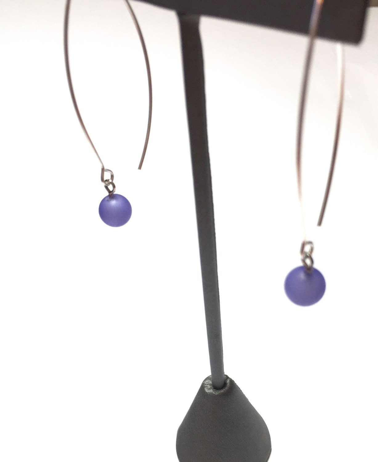 Indigo Frosted Moonglow Raindrop Earrings - Vintage Lucite Drop Earrings with Long Earwires in Gold or Silver - Perfect for Evening Parties, Weddings & Boho Fashion