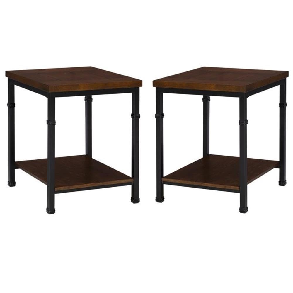 Home Square 2-Piece Black Wood and Metal End Table Set - Modern Side Tables for Living Room, Bedroom, or Office - Perfect for Lamps, Books, and Decor