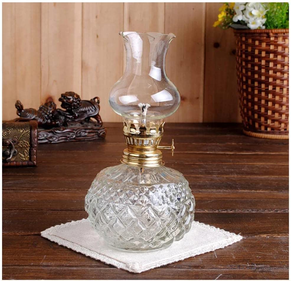 Vintage Glass Oil Lamp - Clear Kerosene Hurricane Lantern for Home Decor, Indoor Lighting & Emergency Use - Perfect for Living Room, Bedroom, Patio & Power Outages