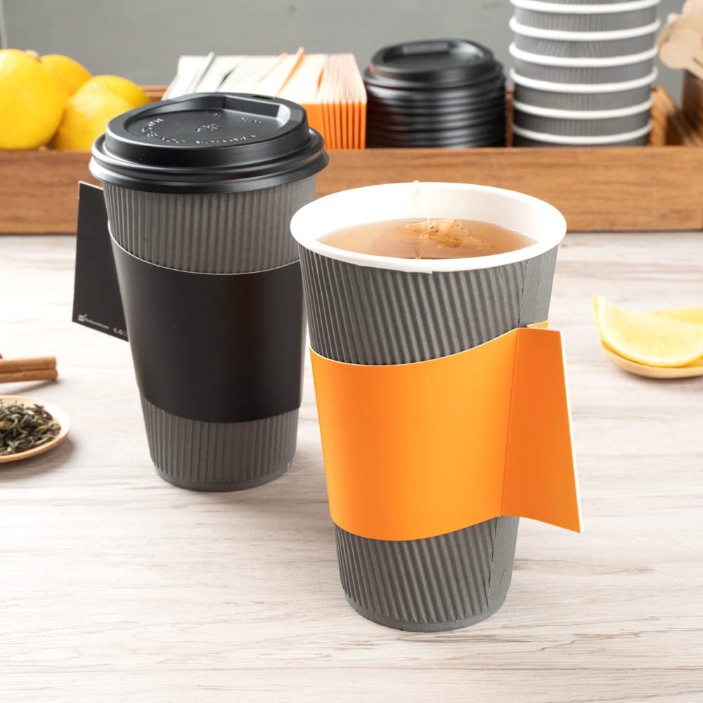 Restpresso 1000-Pack Disposable Hot Coffee Sleeves with Handle - Fits 12oz, 16oz & 20oz Cups | Orange Paper Cup Jackets for Restaurants, Cafes & Takeout (Cups Sold Separately) - Perfect for Coffee Shops, Office Breakrooms & Catering Events