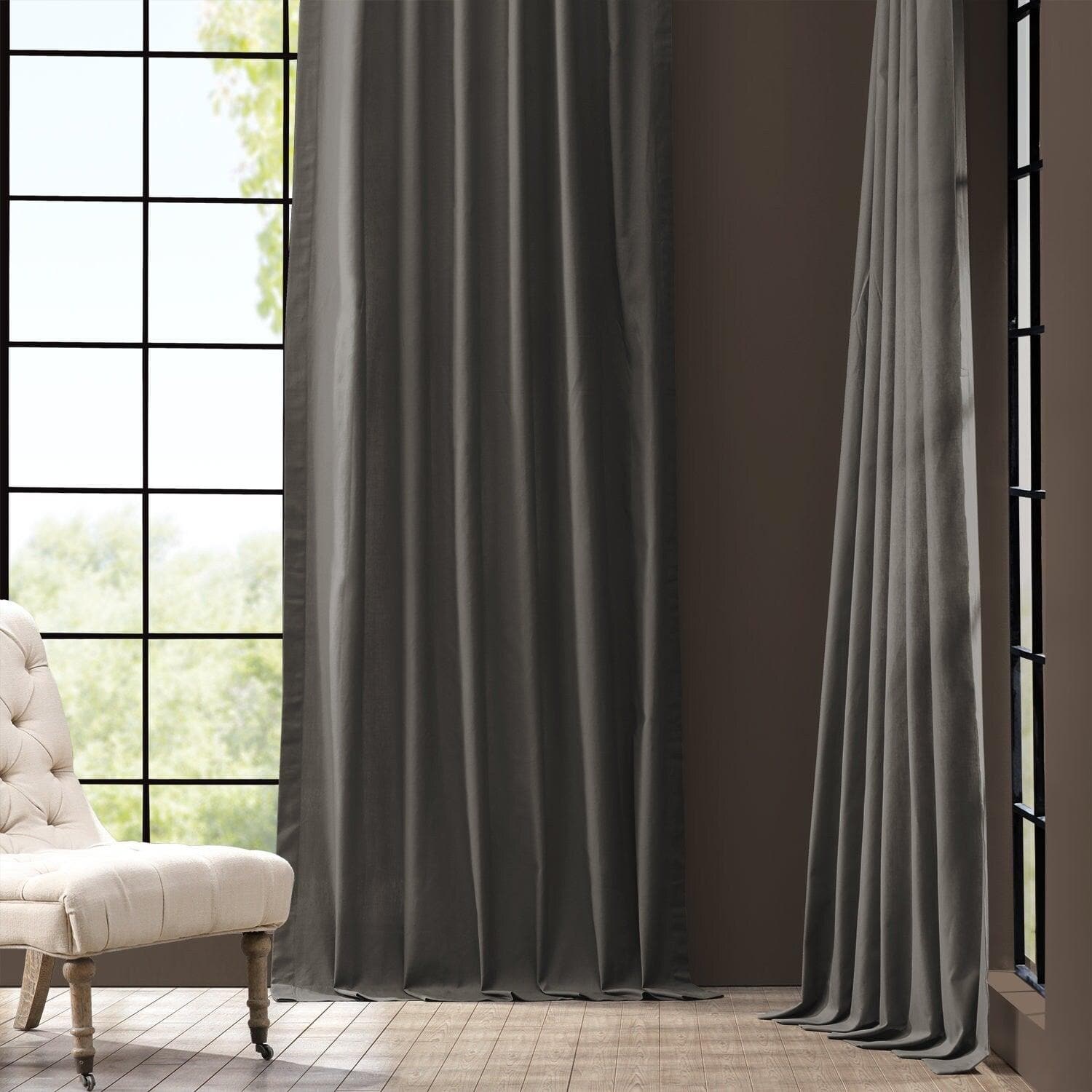Millstone Grey Solid Cotton Curtains - Blackout Window Drapes for Living Room & Bedroom - Thermal Insulated Home Decor
