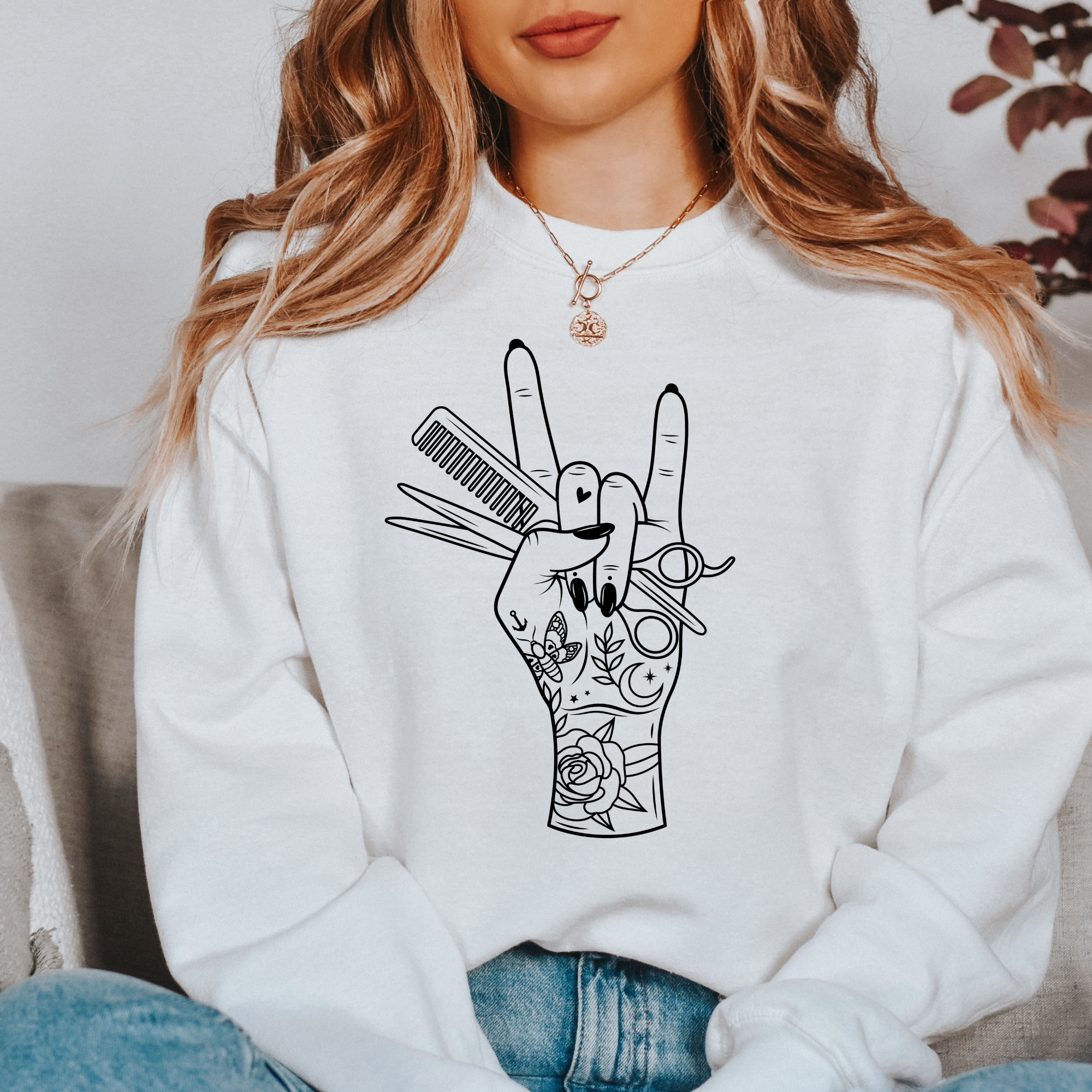 Stylish Hairstylist Crewneck Sweatshirt - Perfect Gift for Hair Stylists & Bridal Artists - Retro Barber Shop Apparel for Work & Casual Wear
