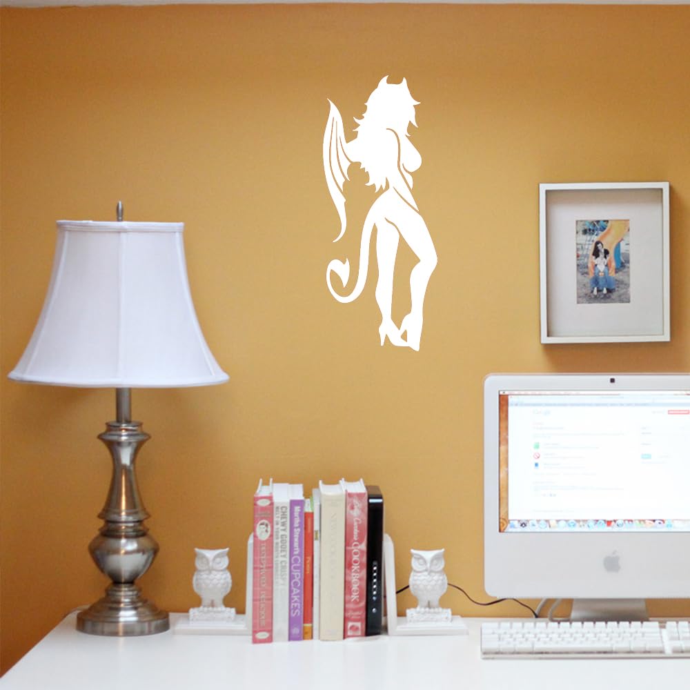 Sexy Devil Girl (White) - Set of 2 Premium Waterproof Vinyl Decal Stickers for Laptop, Phone, Helmet, Car Window, Bumper, Mug, Cup, Door & Wall - Perfect for Personalizing Devices, Vehicles & Home Decor