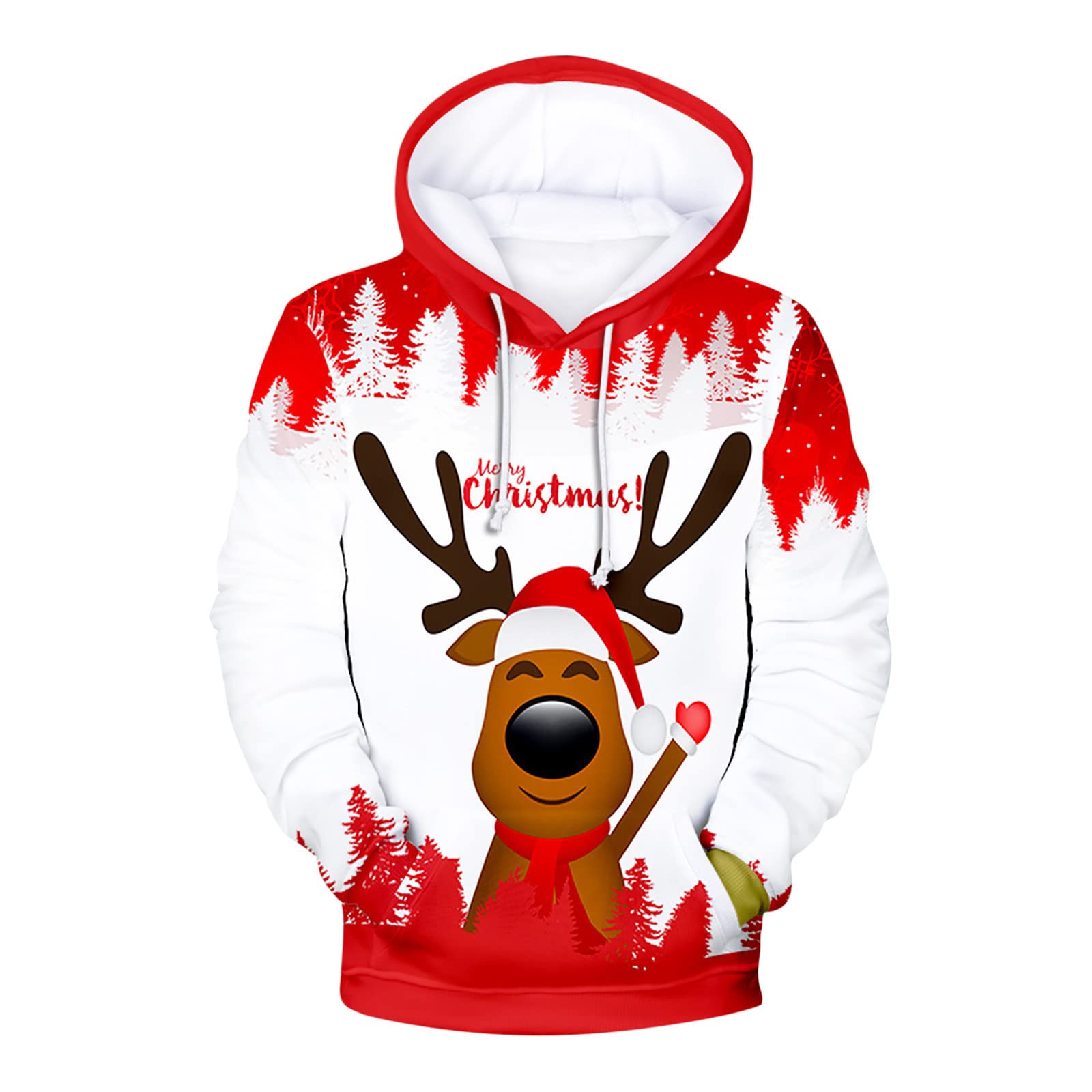 Men's Ugly Christmas Sweater Hoodie - 3D Print Loose Fit Long Sleeve Pullover | Festive Holiday Party Wear, Winter Cozy Lounge Wear & Casual Outfit