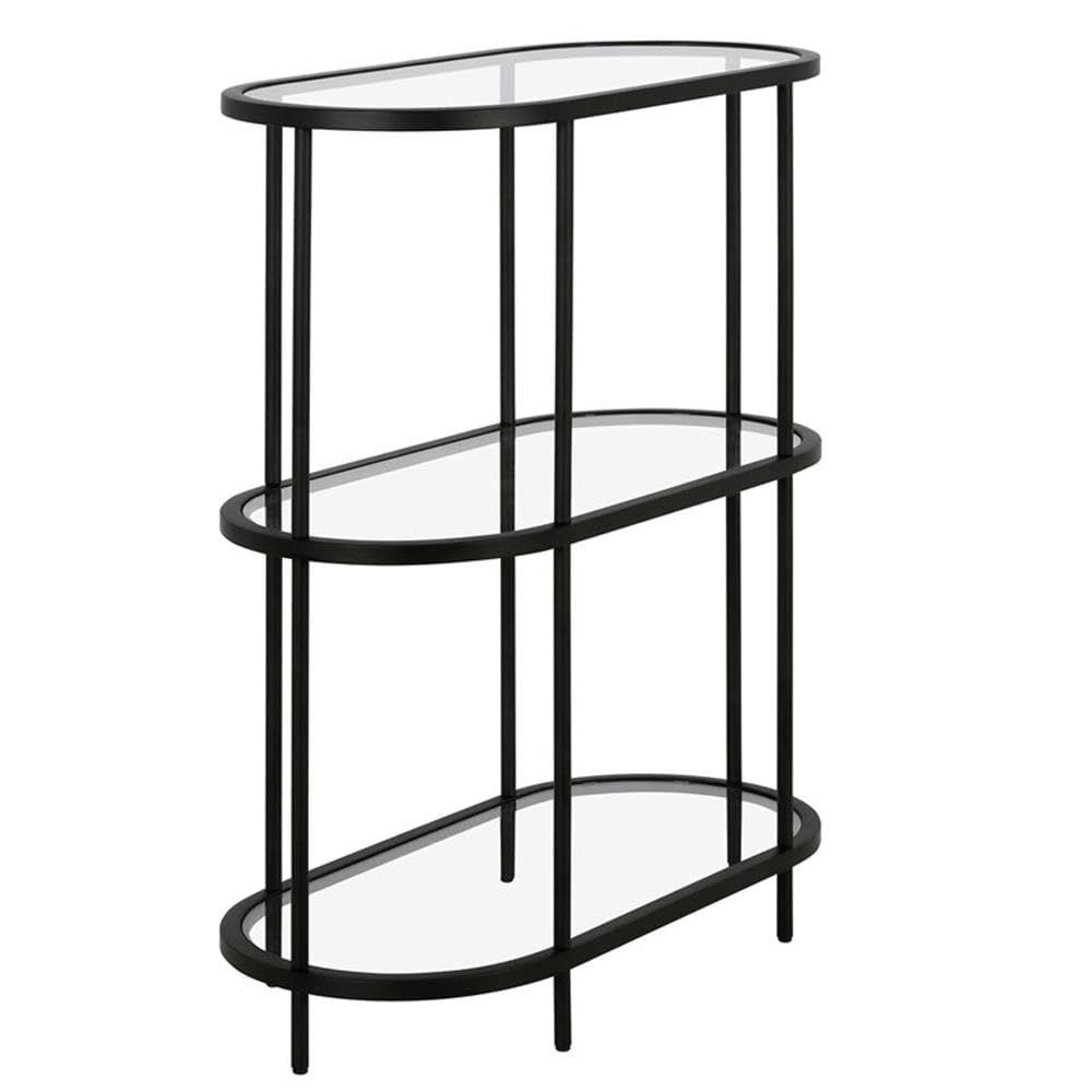 Vintage Mid-Century Modern Metal Bookcase with 5 Glass Shelves - Black Bronze Finish for Living Room, Office & Library Storage