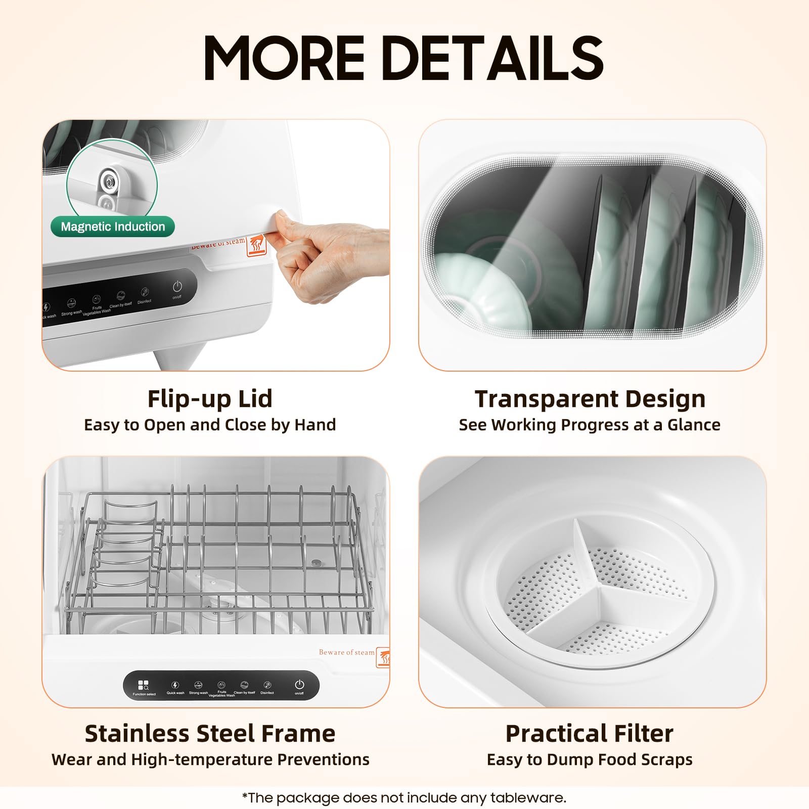 Portable Countertop Dishwasher 5L Mini Dishwasher - 6 Place Settings Capacity, Compact Tabletop Dishwasher with Drain Hose for Small Kitchens, Apartments, RVs - Perfect for Washing Knives, Forks, Spoons, Cups and Small Dishes