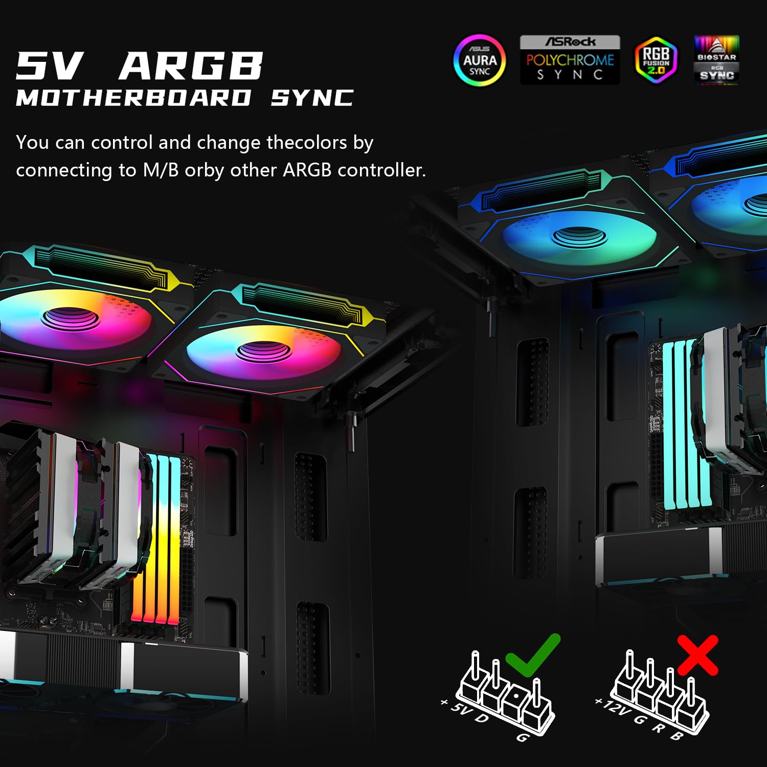 5-Pack 120mm RGB PWM PC Case Fans with ARGB Lighting, Fan Hub & Remote Control - High Speed Cooling for Gaming PC, Liquid Cooling System & Computer Case - Perfect for Custom RGB Builds & PC Modding
