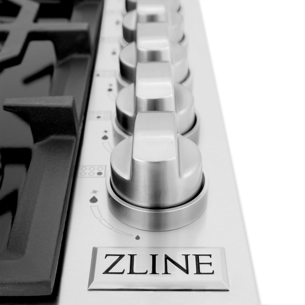 ZLINE 36 Inch 6 Burner Gas Cooktop with Black Porcelain Top - RC36 PBT - Professional Grade Stove for Home Kitchen, Restaurant & Outdoor Cooking