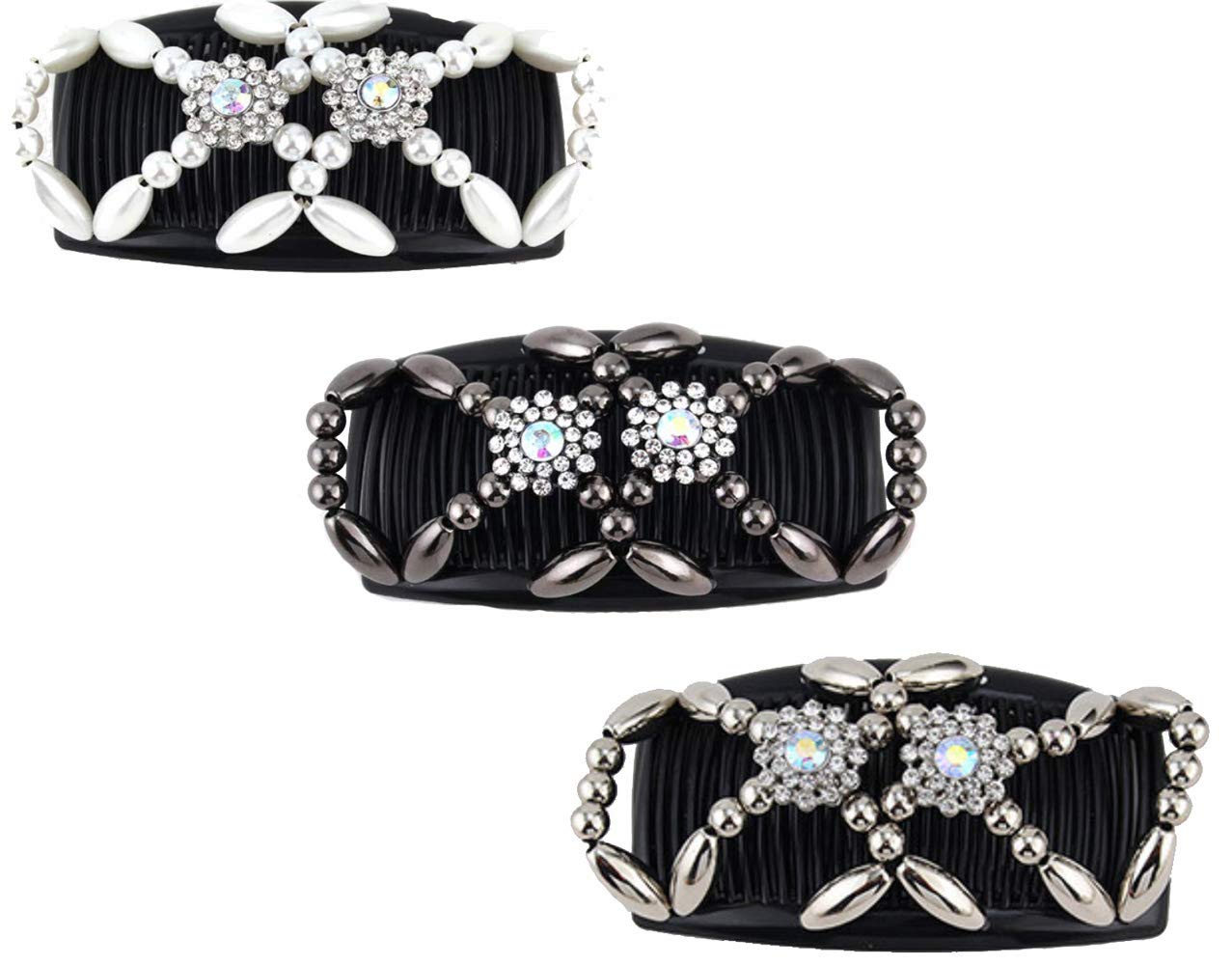 MAYBEAN Magic Beads Hair Clips & Double Hair Combs Set - 3 Piece Stretchy DIY Hair Accessories for Women & Girls | Perfect for Braids, Ponytails & Updos